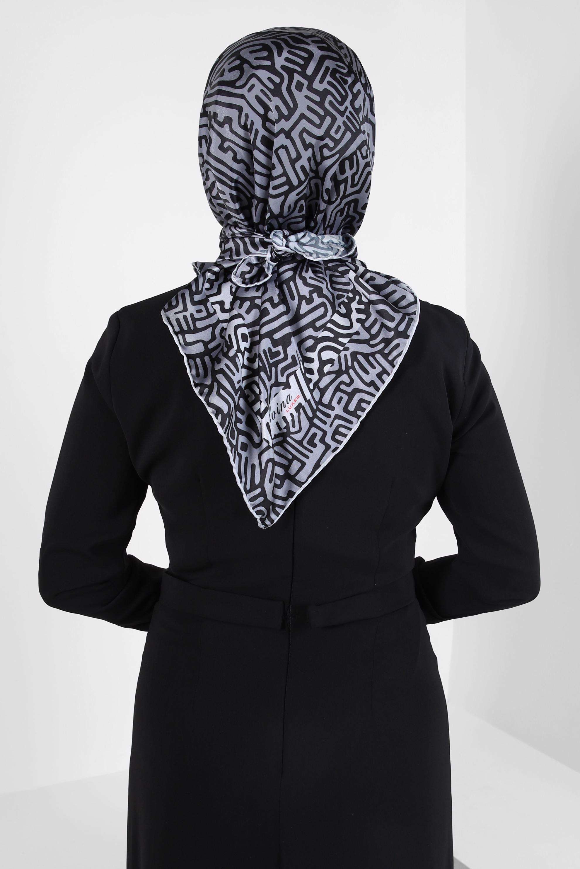 Tesettür giyim GRİ ALVİNA DESENLİ EŞARP 8414