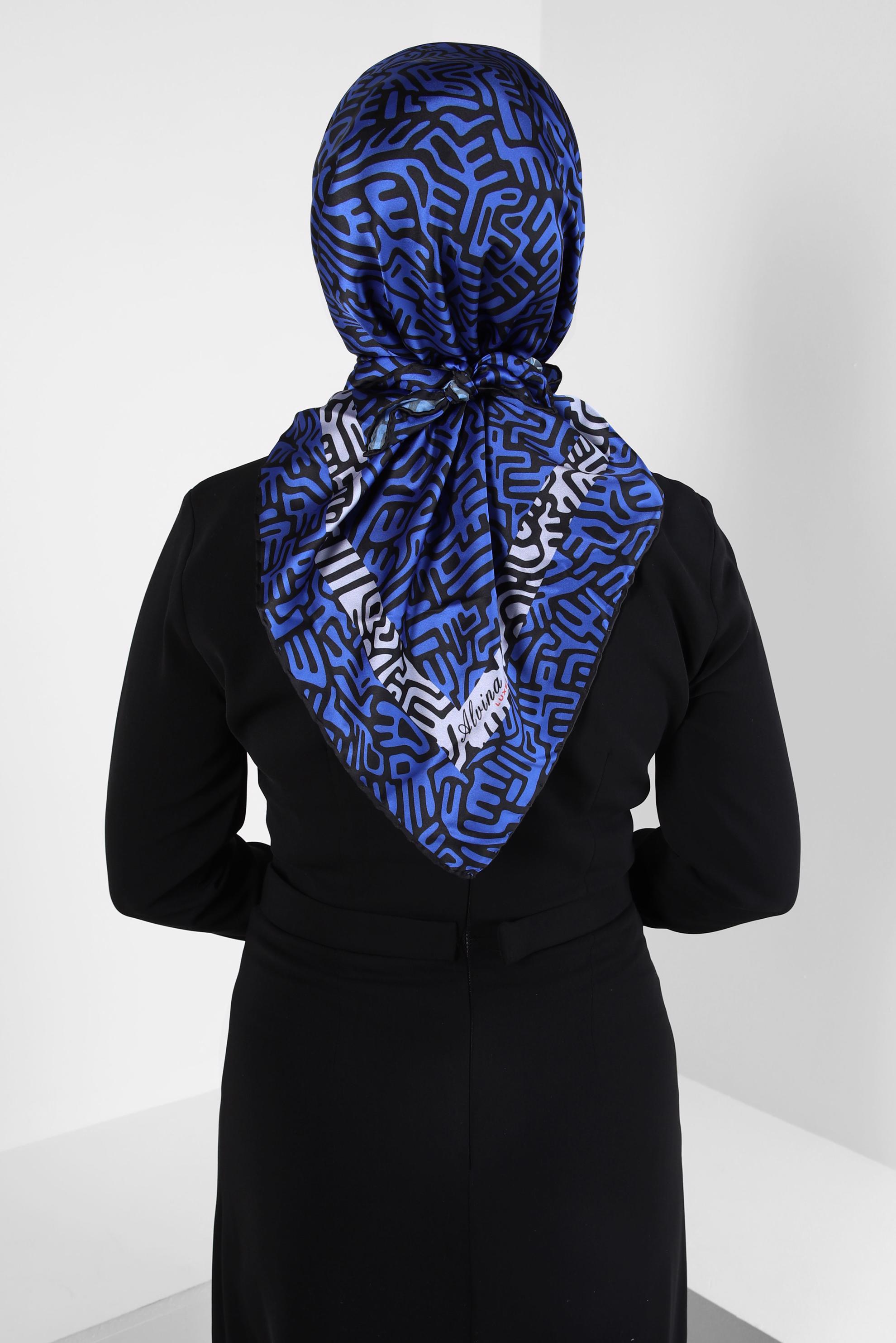 Tesettür giyim LACİVERT ALVİNA DESENLİ EŞARP 8414