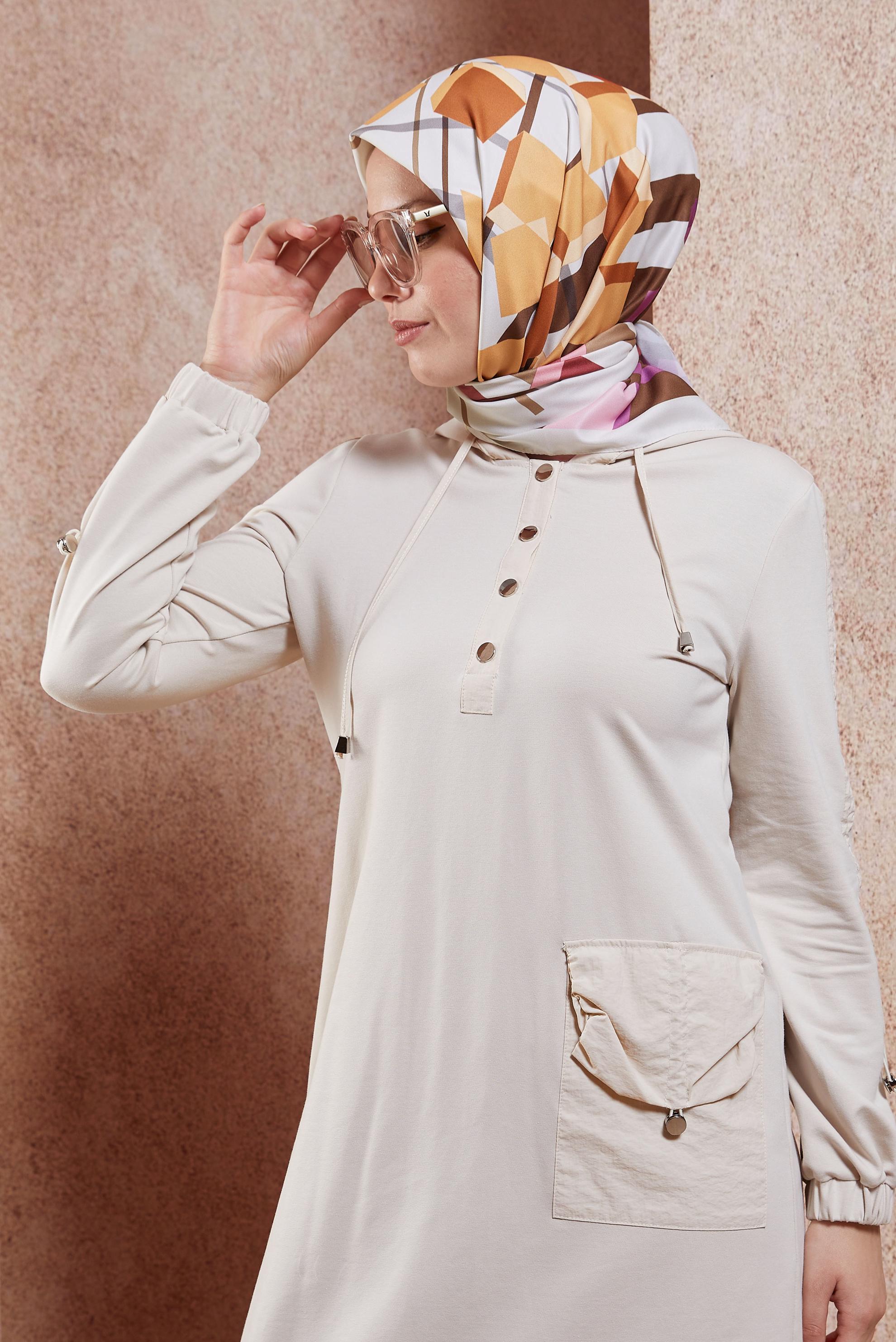 Tesettür giyim BEJ ALVİNA DESENLİ EŞARP 8424