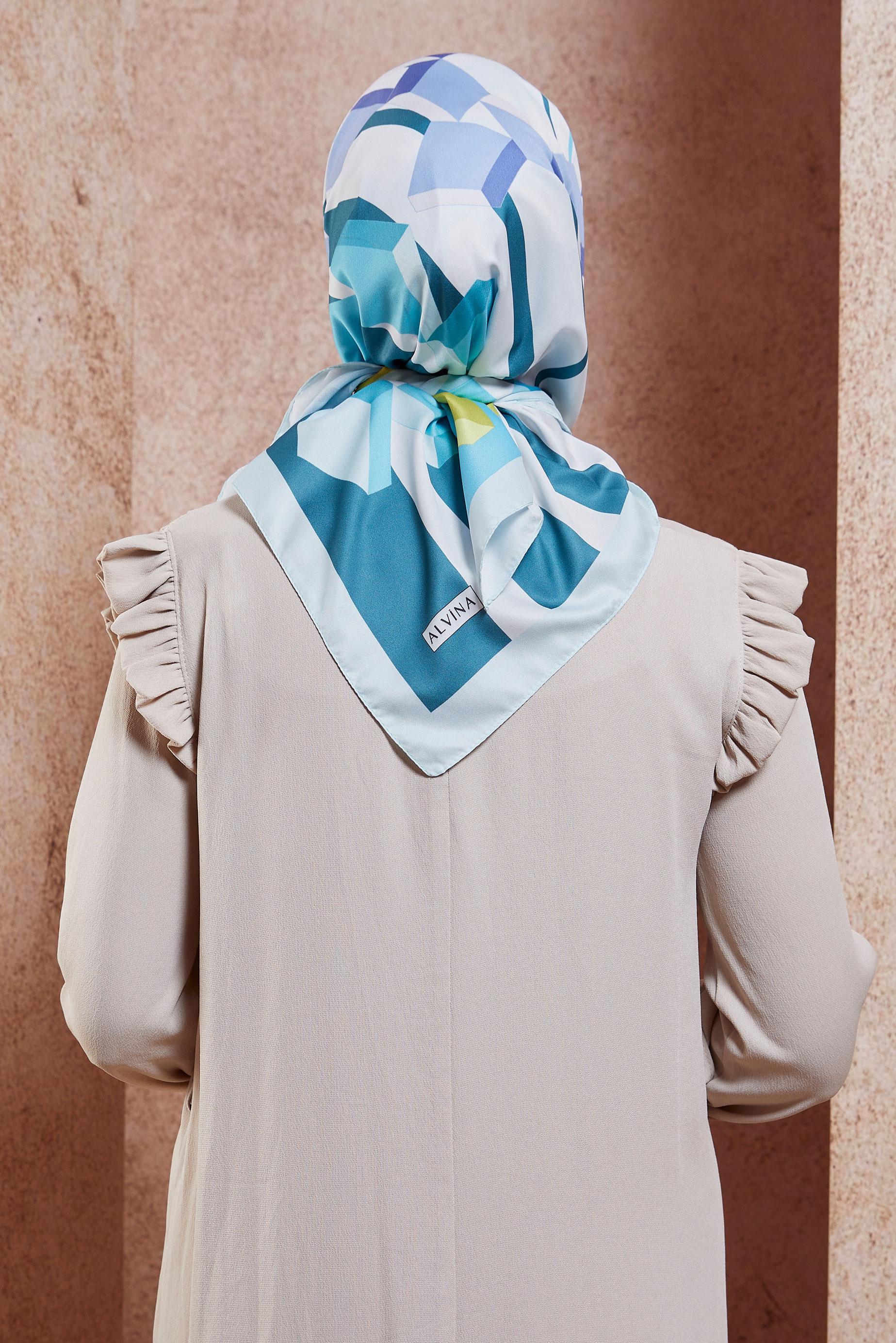 Tesettür giyim MAVİ ALVİNA DESENLİ EŞARP 8424