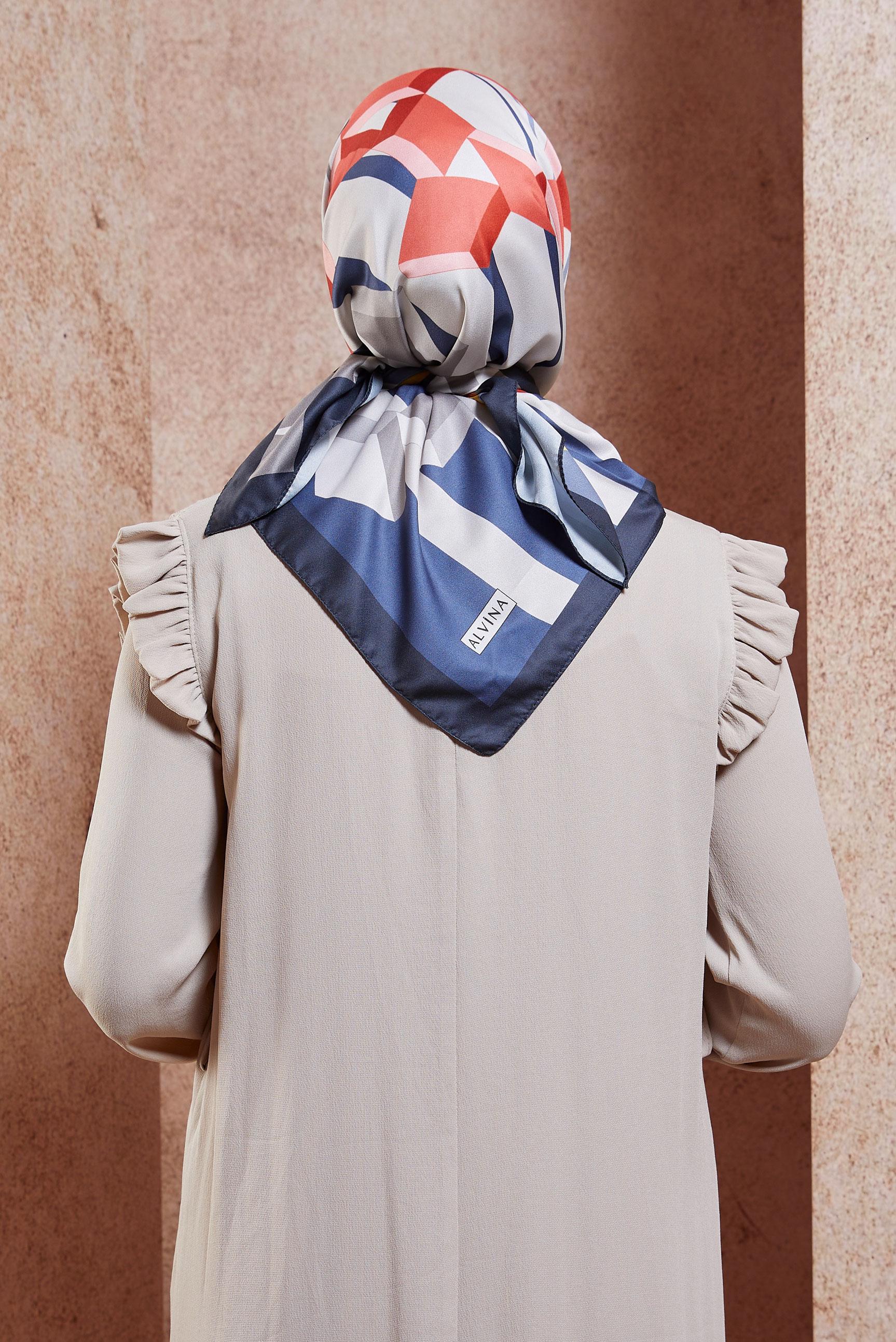 Tesettür giyim LACİVERT ALVİNA DESENLİ EŞARP 8424