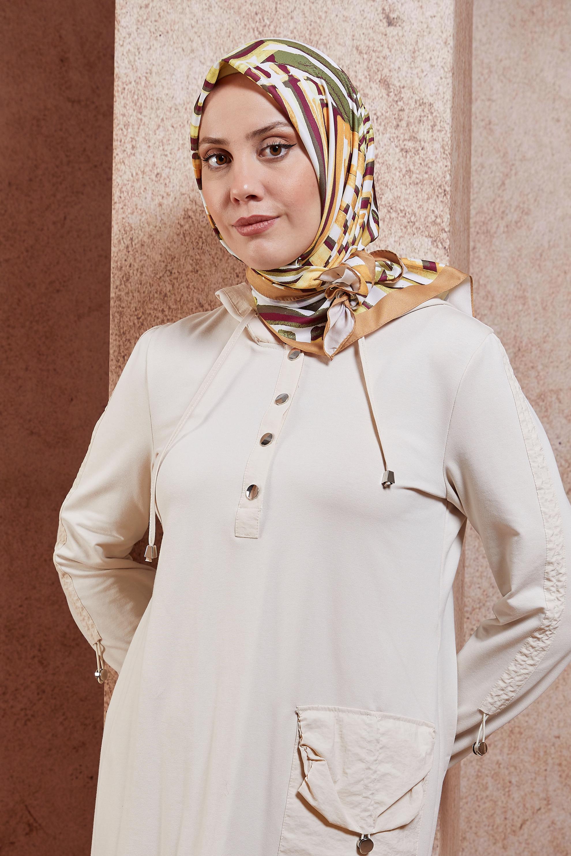 Tesettür giyim SARI ALVİNA ÇUBUK DESEN EŞARP 8425