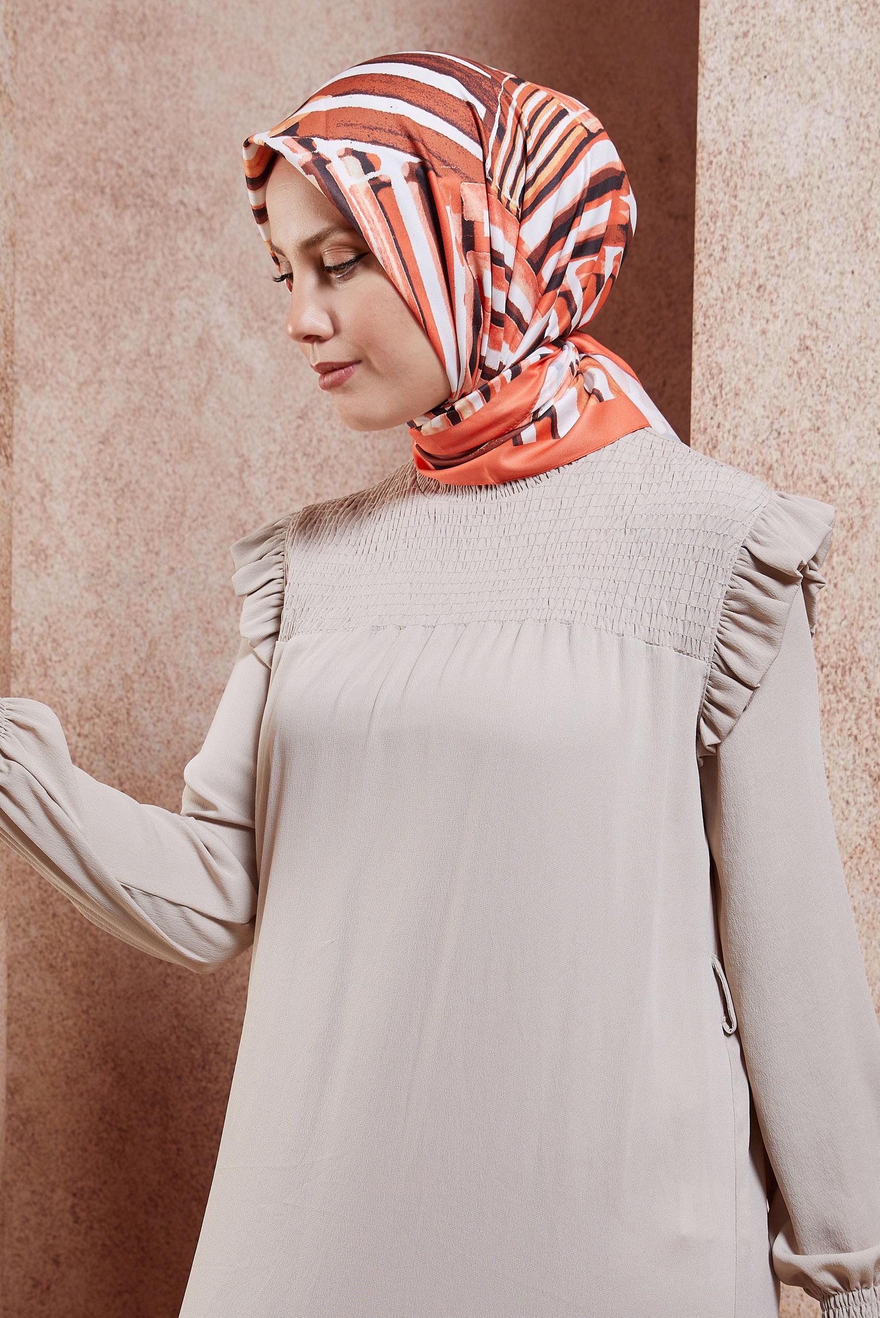 Tesettür giyim TURUNCU ALVİNA ÇUBUK DESEN EŞARP 8425