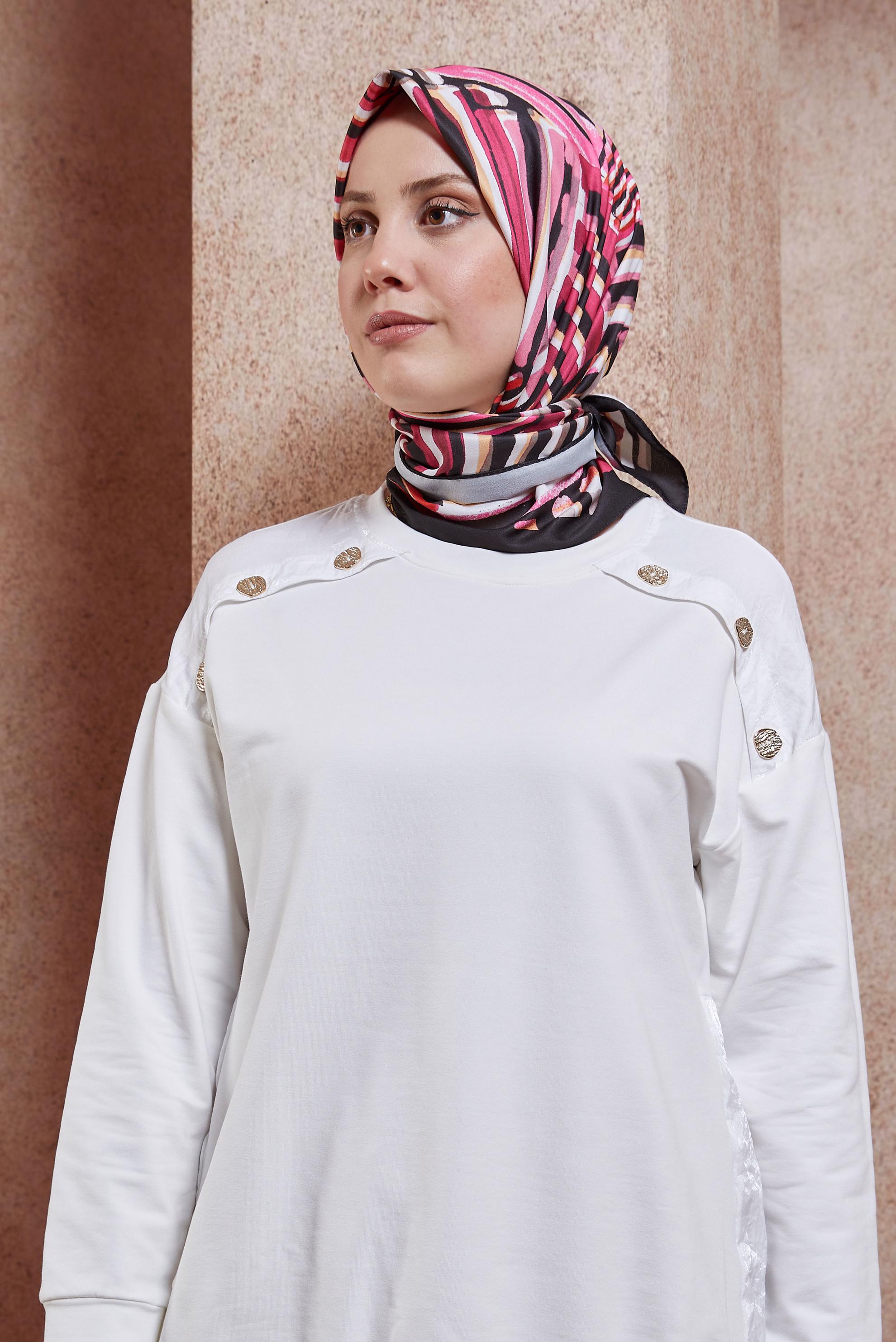 Tesettür giyim FUŞYA ALVİNA ÇUBUK DESEN EŞARP 8425