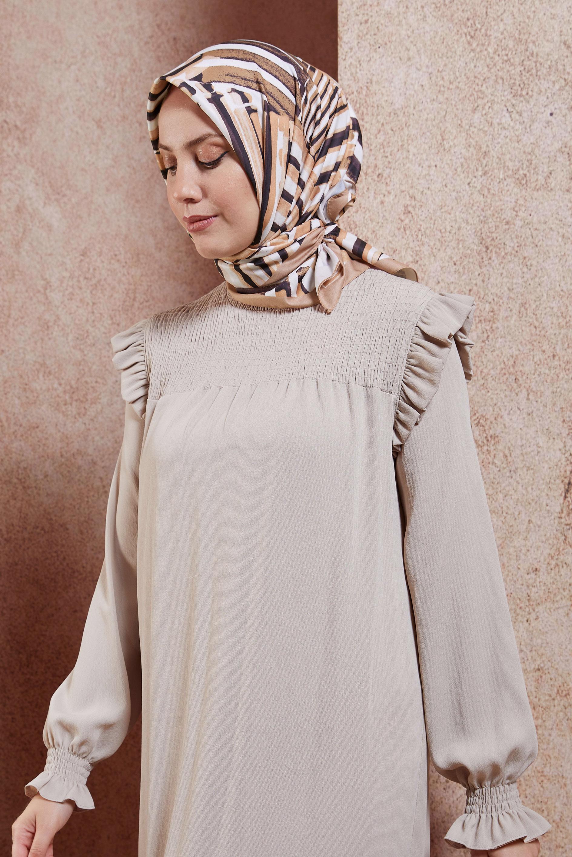 Tesettür giyim VİZON ALVİNA ÇUBUK DESEN EŞARP 8425