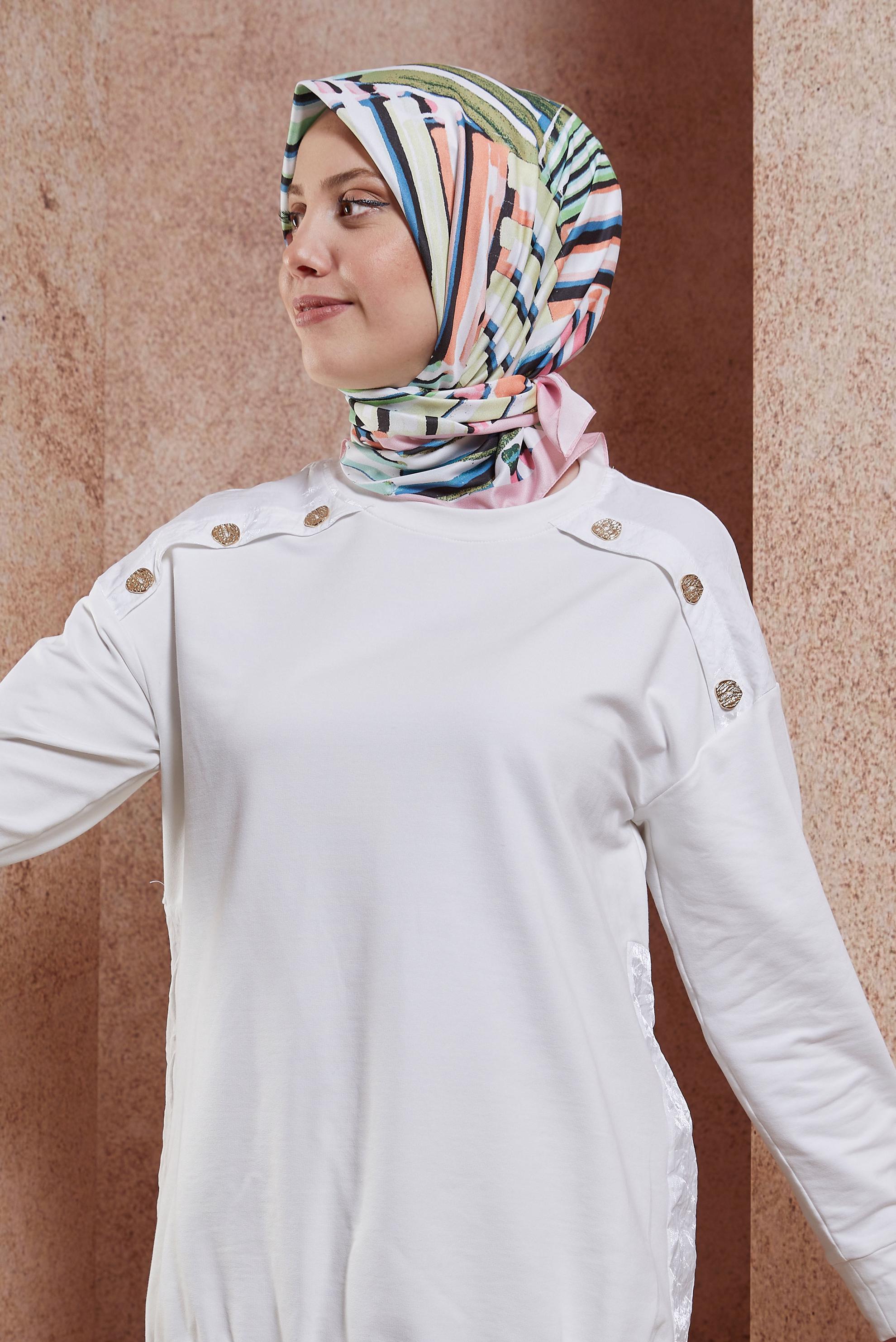 Tesettür giyim PUDRA ALVİNA ÇUBUK DESEN EŞARP 8425