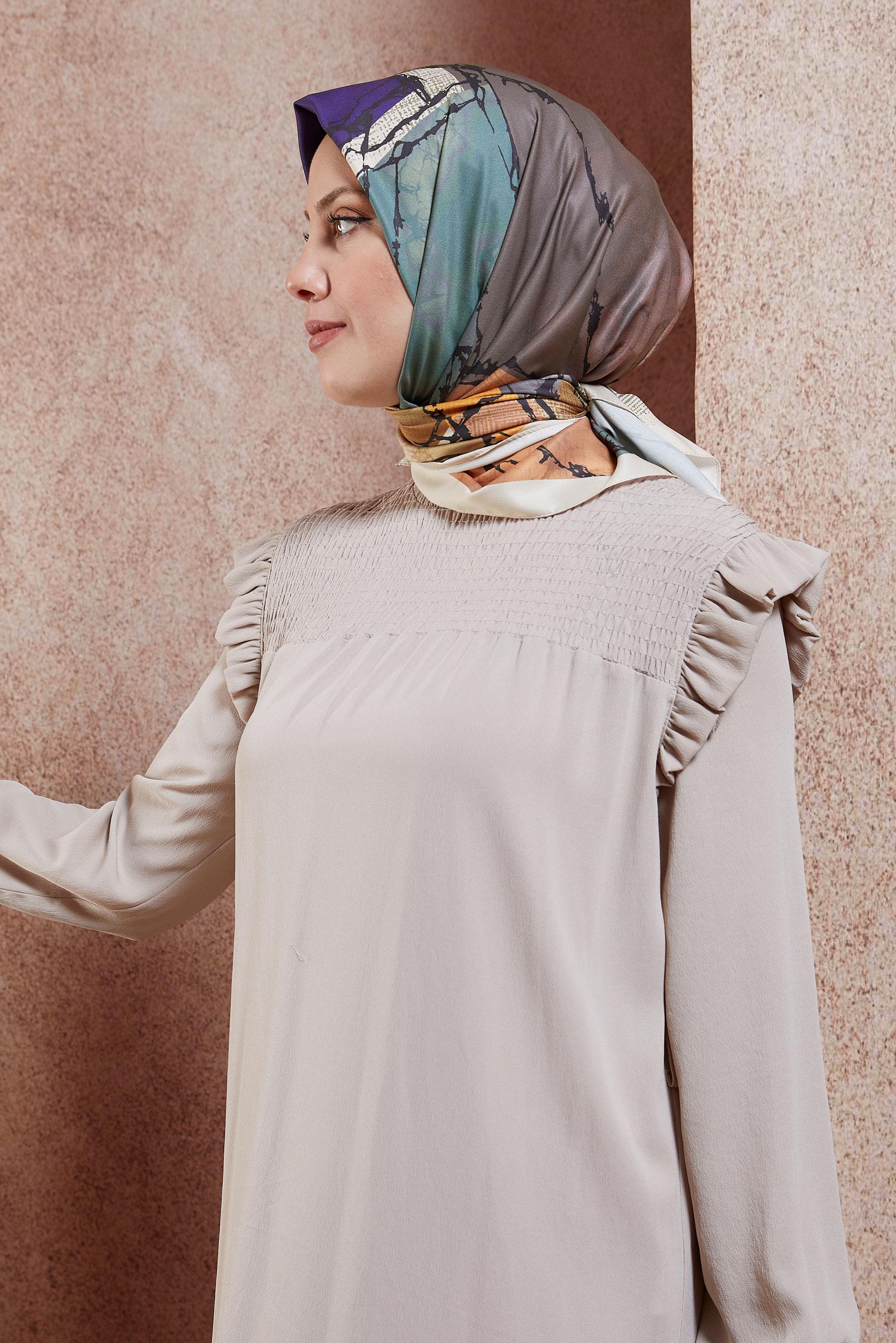 Tesettür giyim BEJ ALVİNA MERMER DESEN EŞARP 8426