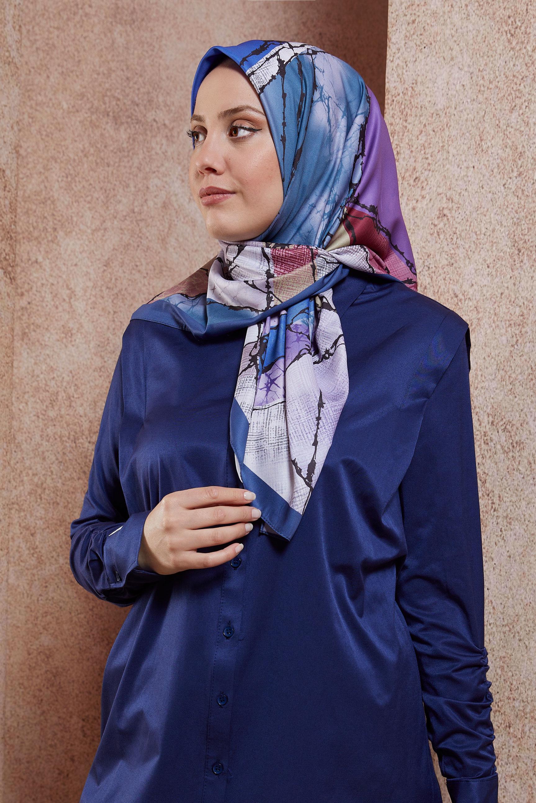 Tesettür giyim LACİVERT ALVİNA MERMER DESEN EŞARP 8426