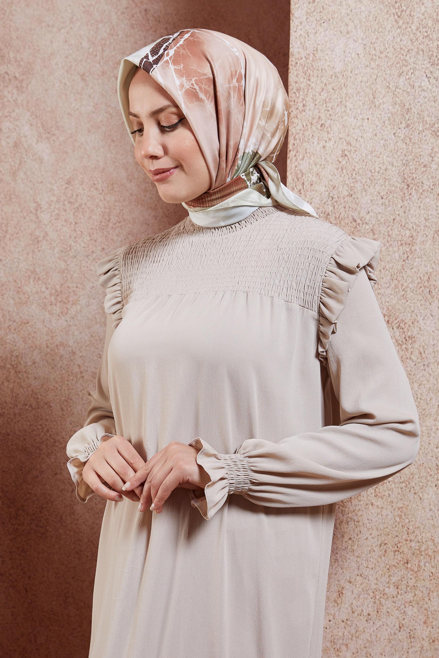 Tesettür giyim BEJ ALVİNA MERMER DESEN EŞARP 8426