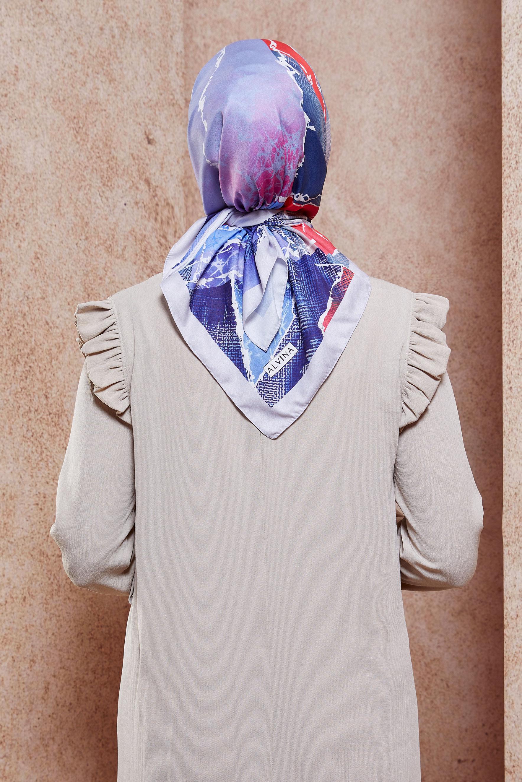 Tesettür giyim MAVİ ALVİNA MERMER DESEN EŞARP 8426