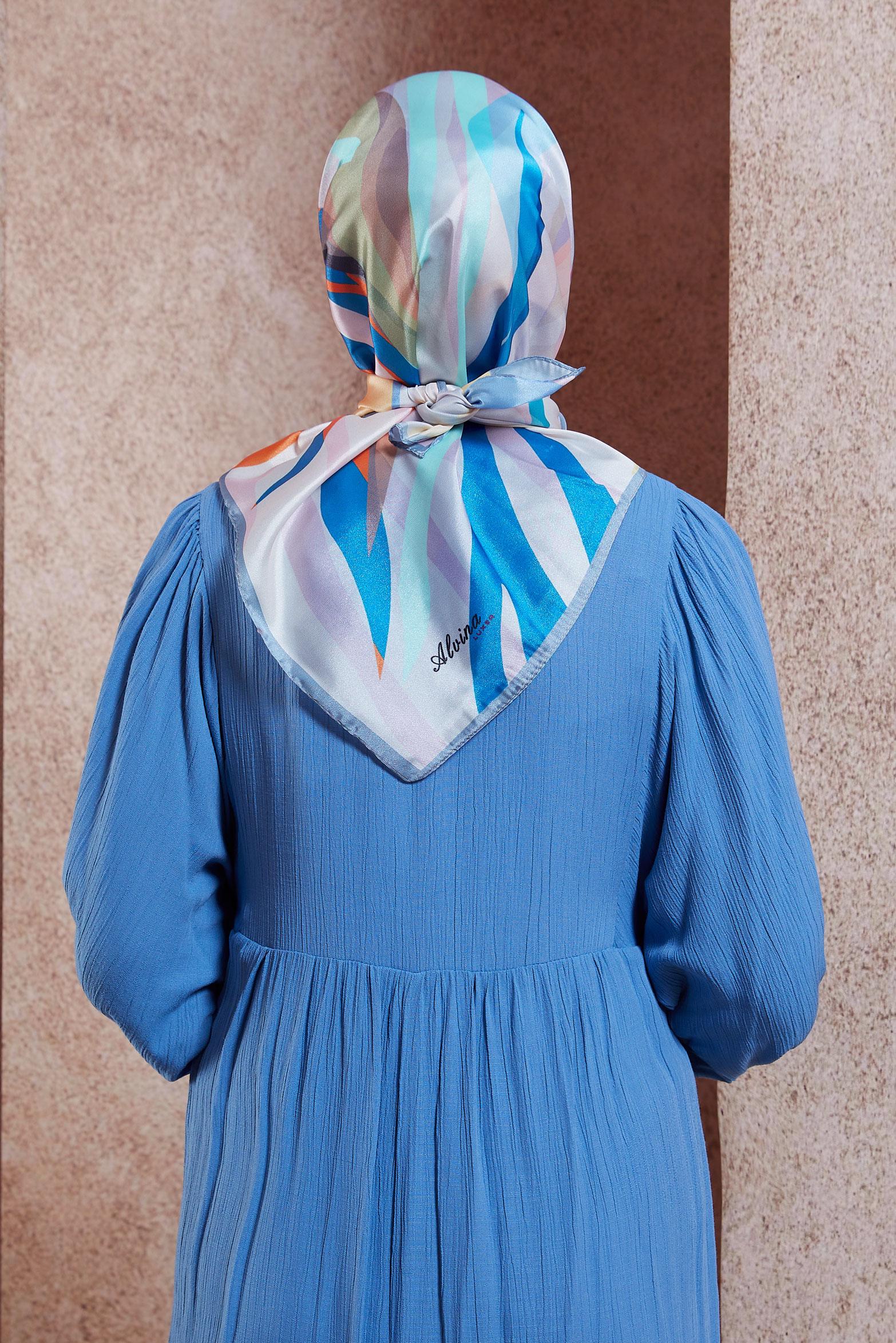 Tesettür giyim MAVİ ALVİNA DESENLİ EŞARP 8429