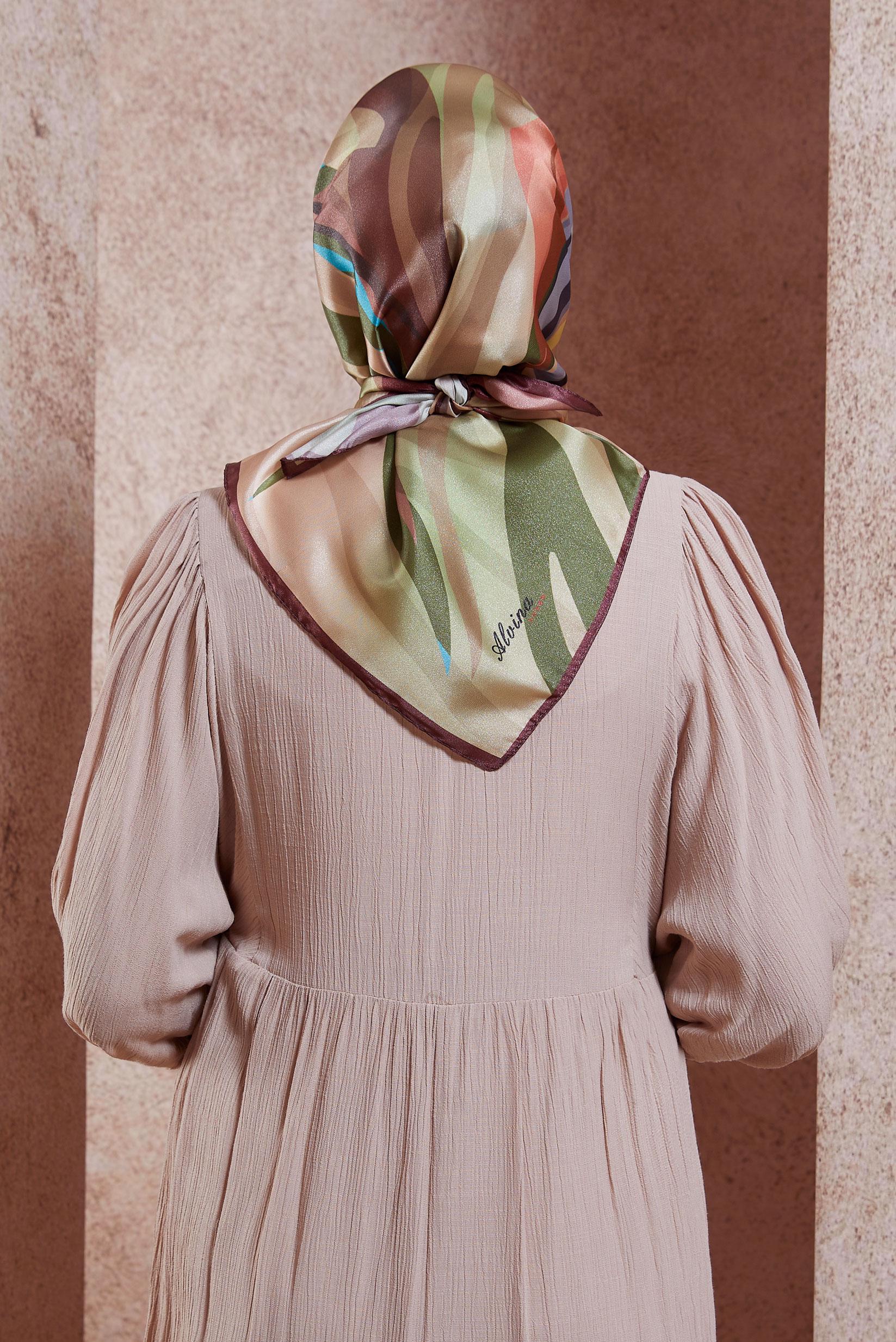 Tesettür giyim TURUNCU ALVİNA DESENLİ EŞARP 8429