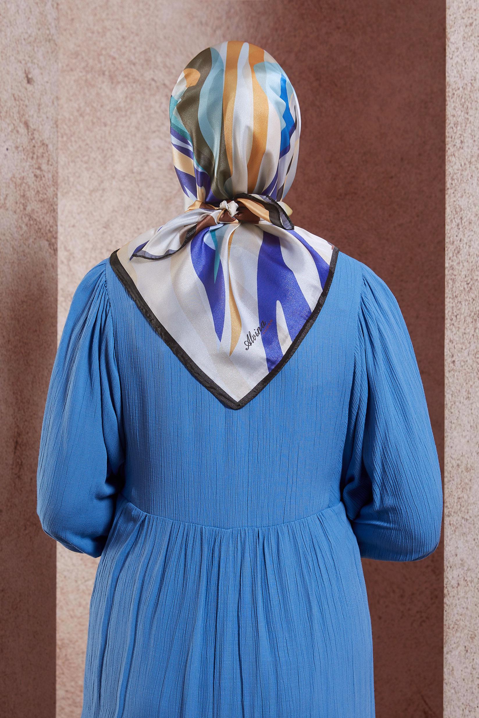 Tesettür giyim LACİVERT ALVİNA DESENLİ EŞARP 8429