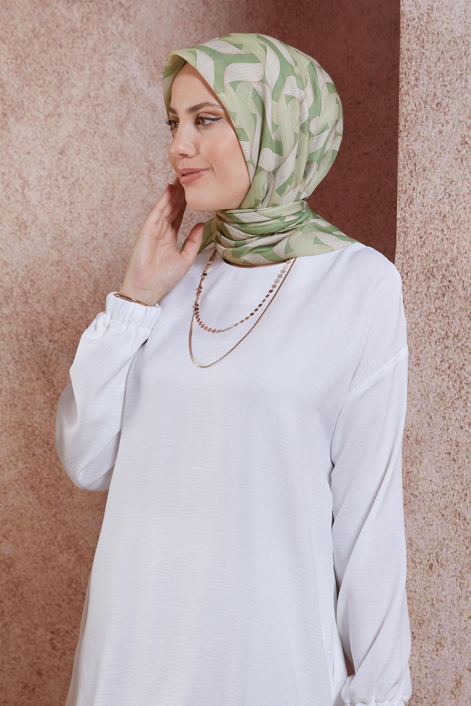 Tesettür giyim YEŞİL ALVİNA DESENLİ EŞARP 8430