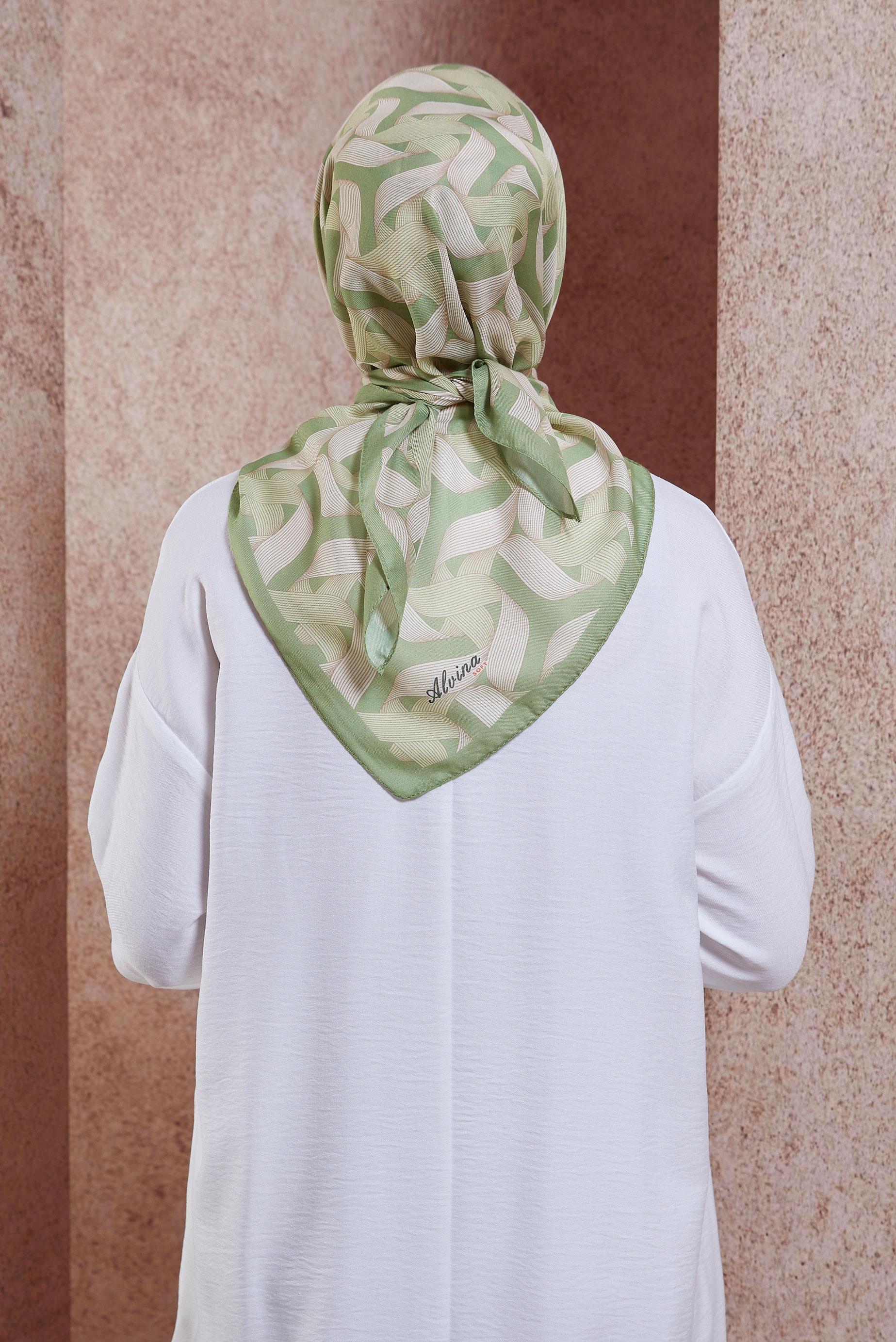 Tesettür giyim YEŞİL ALVİNA DESENLİ EŞARP 8430