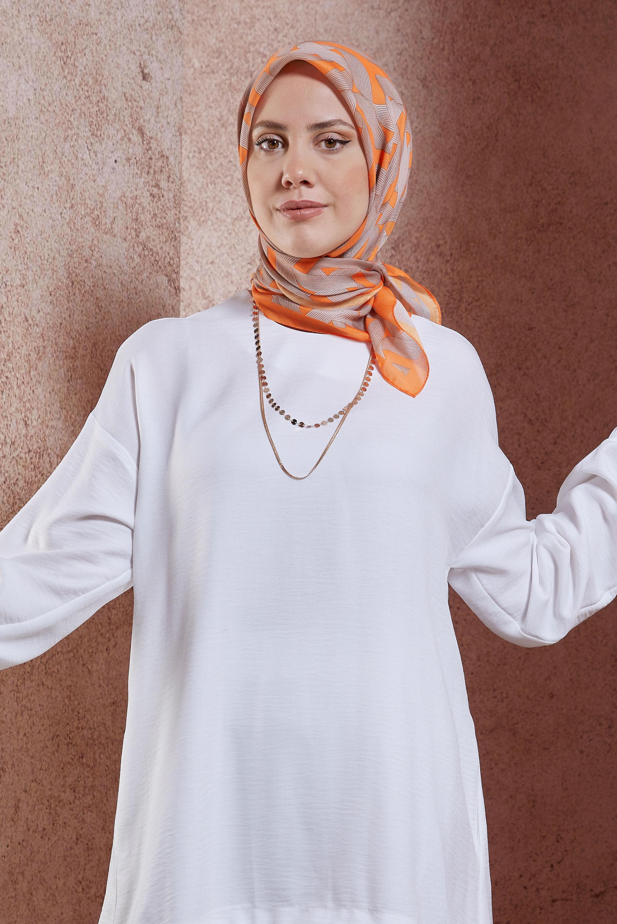 Tesettür giyim TURUNCU ALVİNA DESENLİ EŞARP 8430
