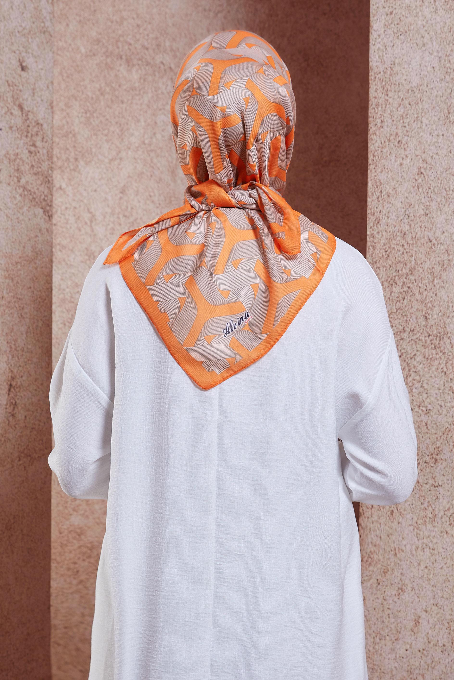 Tesettür giyim TURUNCU ALVİNA DESENLİ EŞARP 8430
