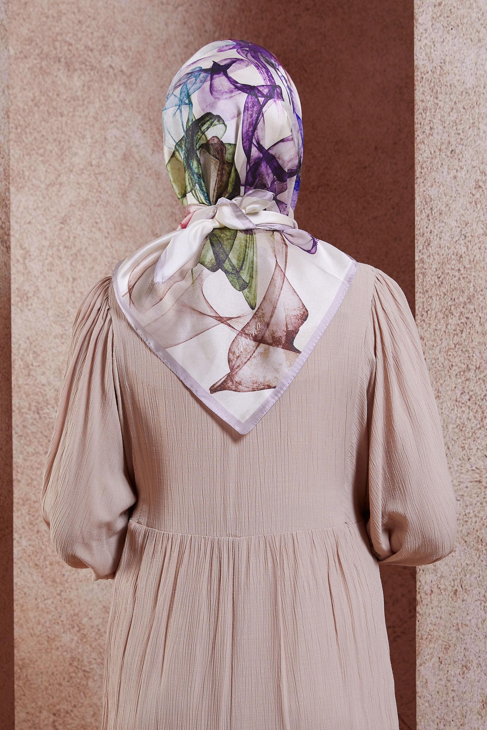 Tesettür giyim MOR ALVİNA DESENLİ EŞARP 8431