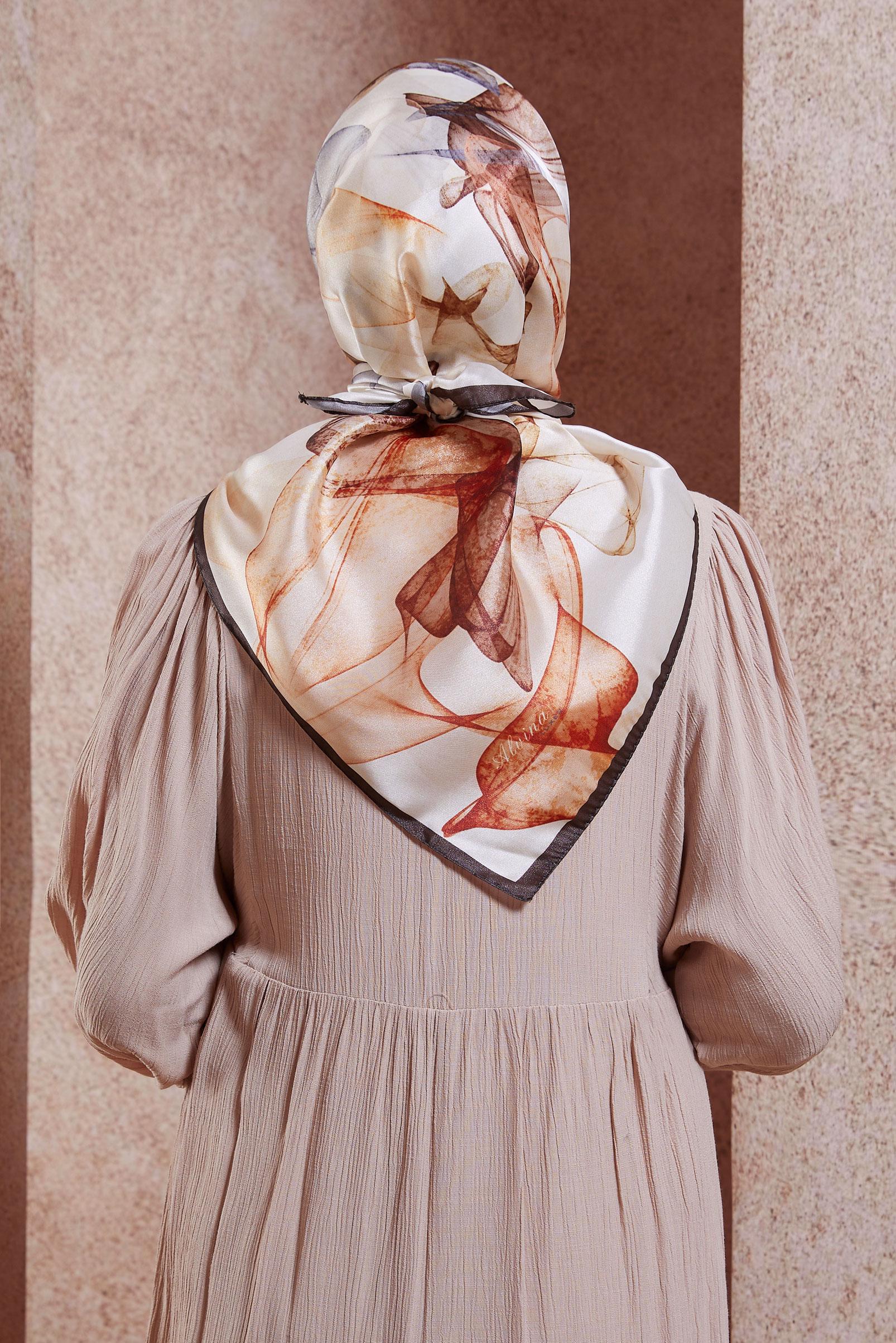 Tesettür giyim KAHVE ALVİNA DESENLİ EŞARP 8431