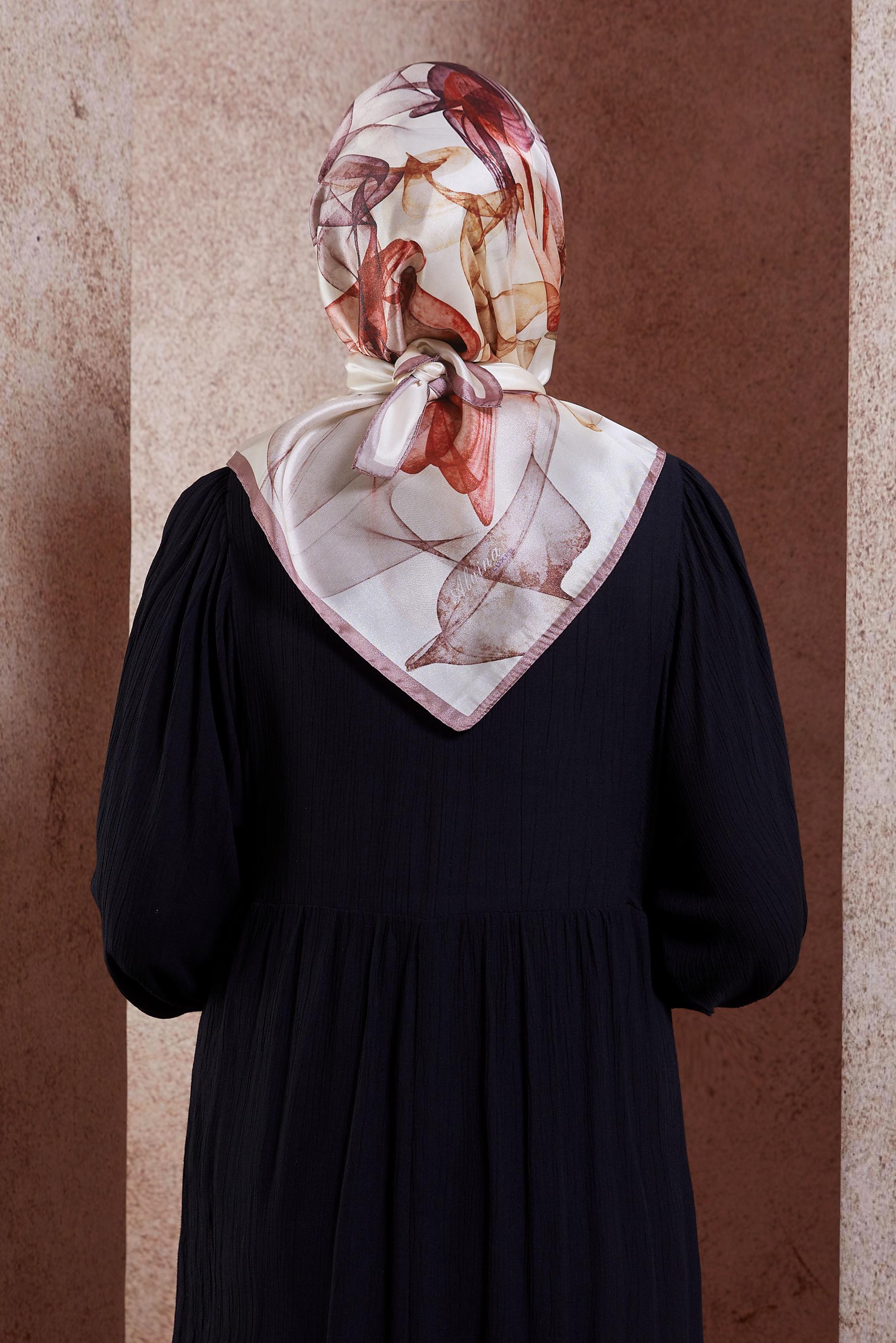 Tesettür giyim PUDRA ALVİNA DESENLİ EŞARP 8431