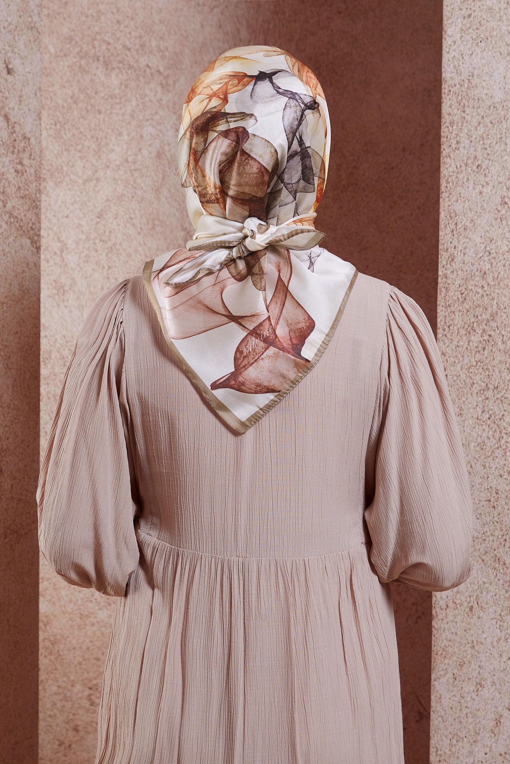 Tesettür giyim KAHVE ALVİNA DESENLİ EŞARP 8431