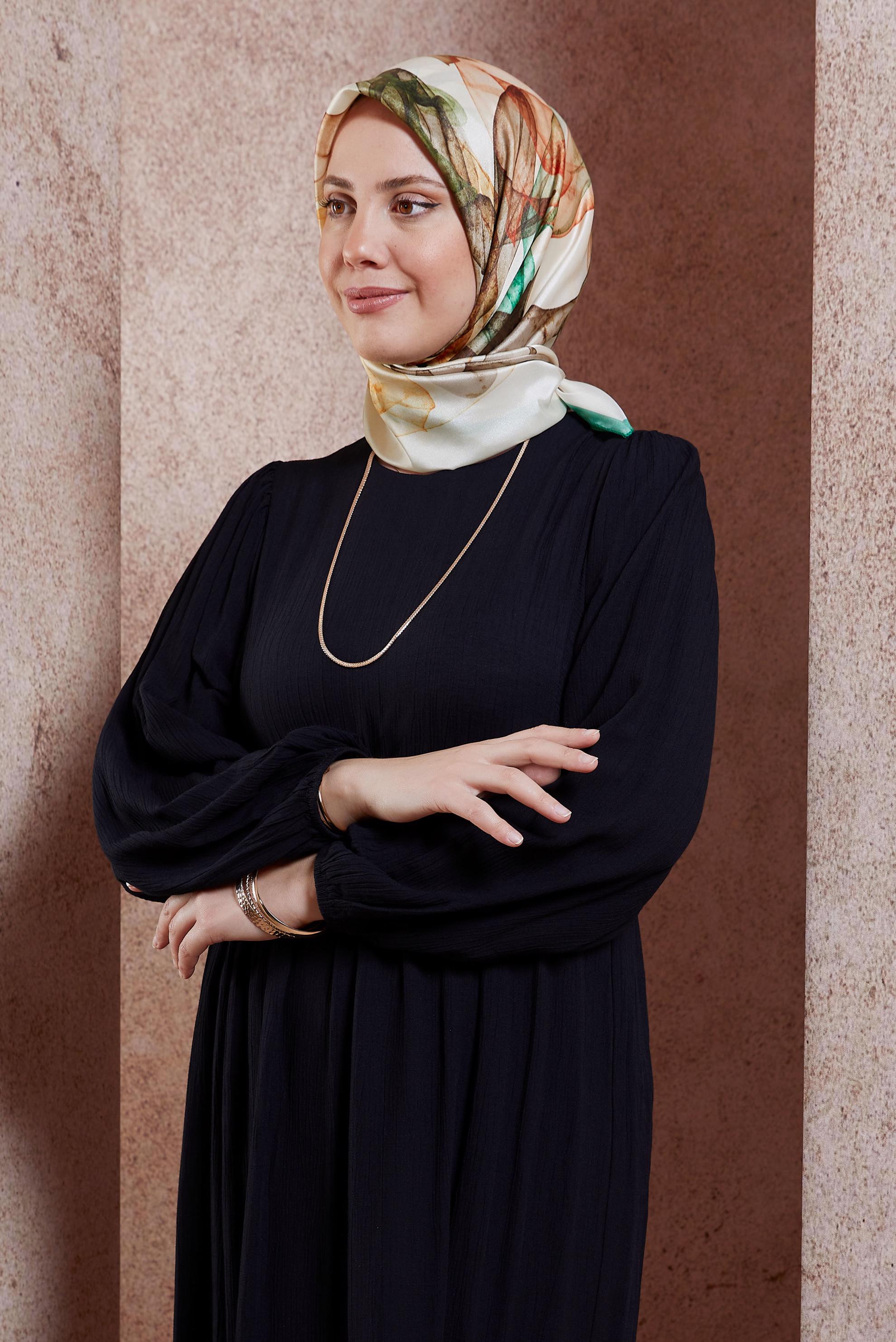 Tesettür giyim YEŞİL ALVİNA DESENLİ EŞARP 8431