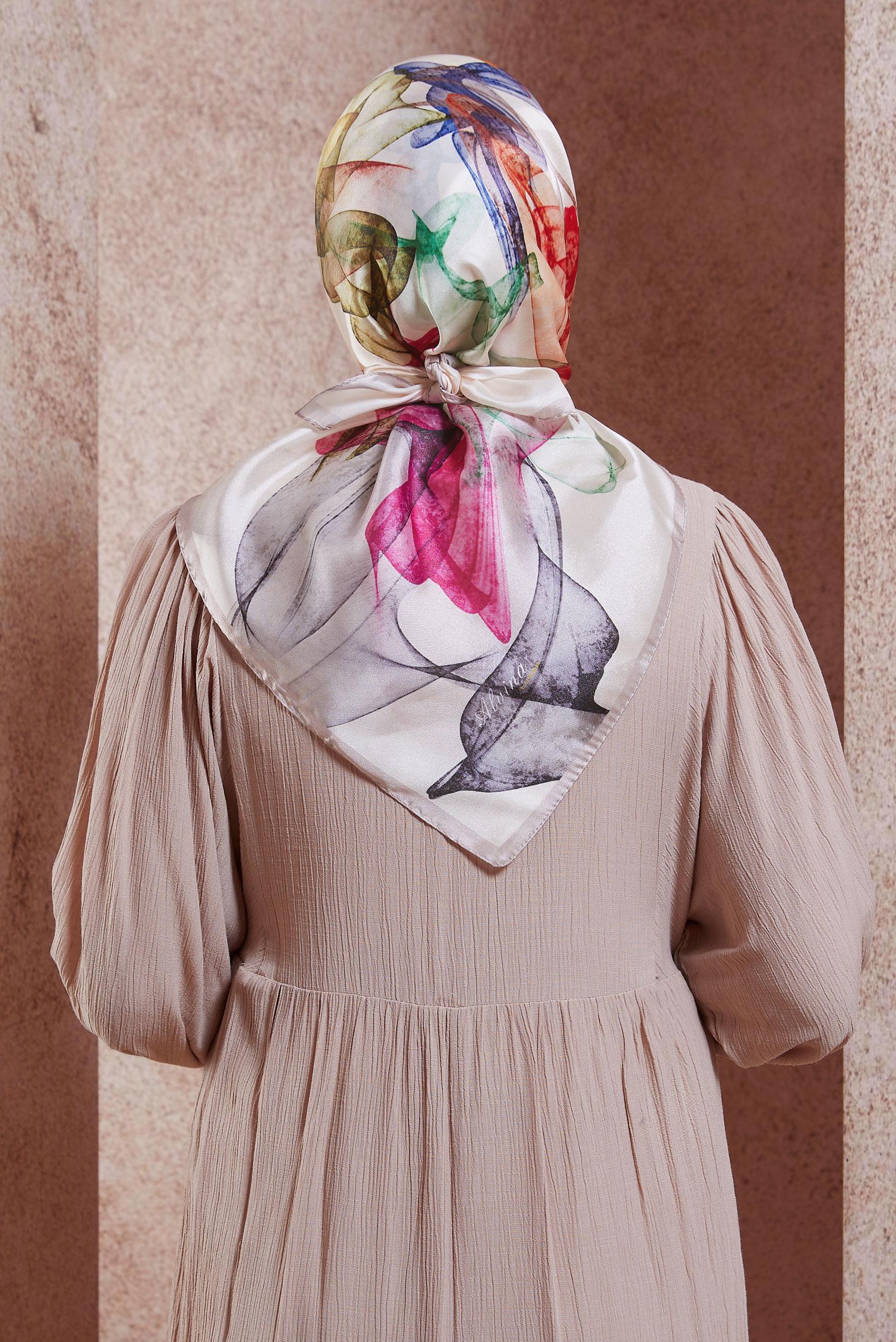 Tesettür giyim PUDRA ALVİNA DESENLİ EŞARP 8431