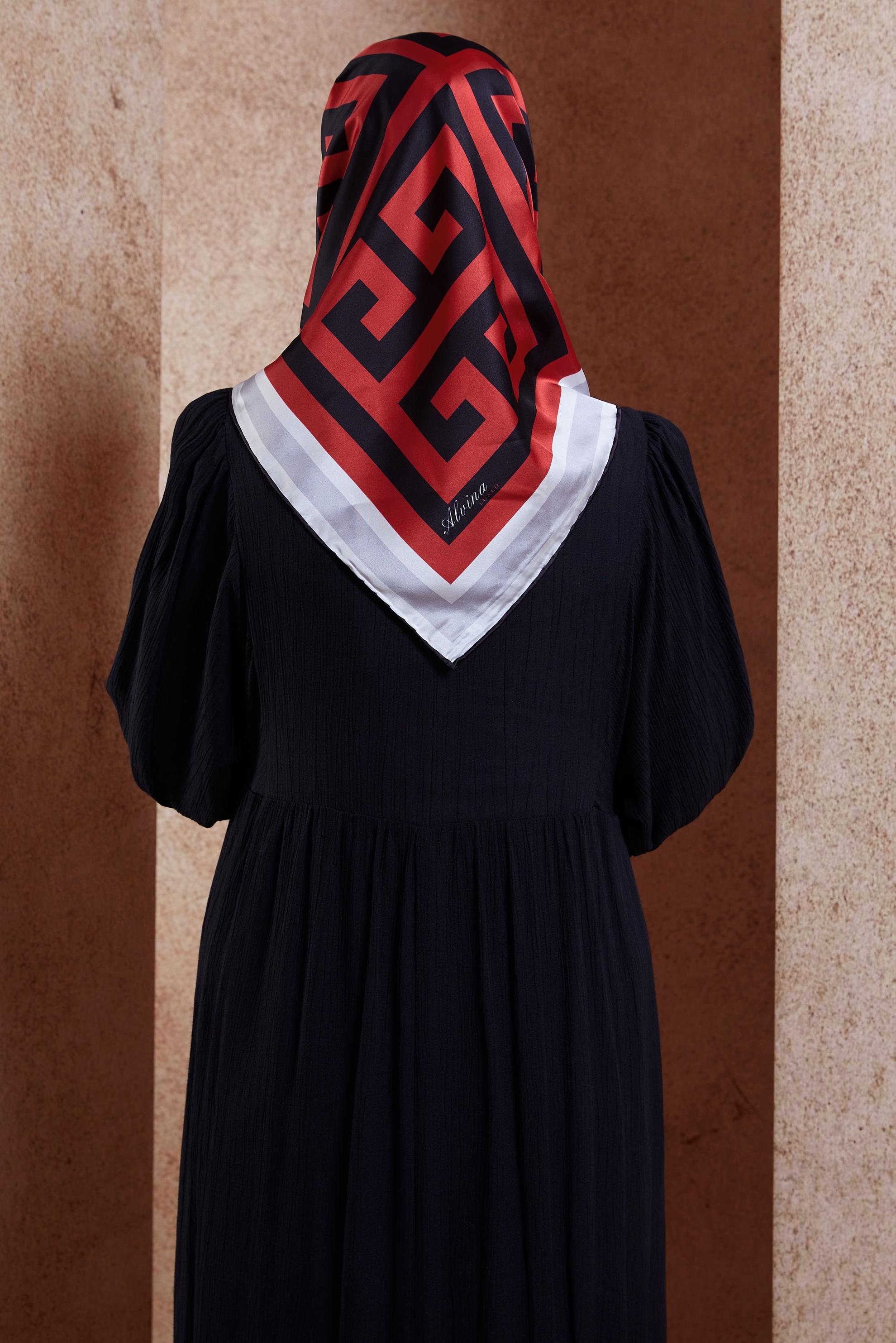 Tesettür giyim KIRMIZI ALVİNA DESENLİ EŞARP 8432