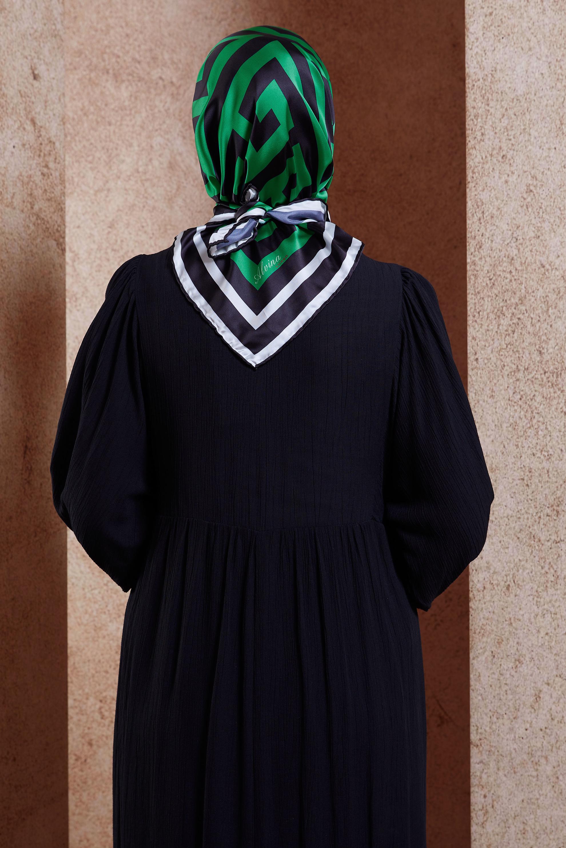 Tesettür giyim YEŞİL ALVİNA DESENLİ EŞARP 8432