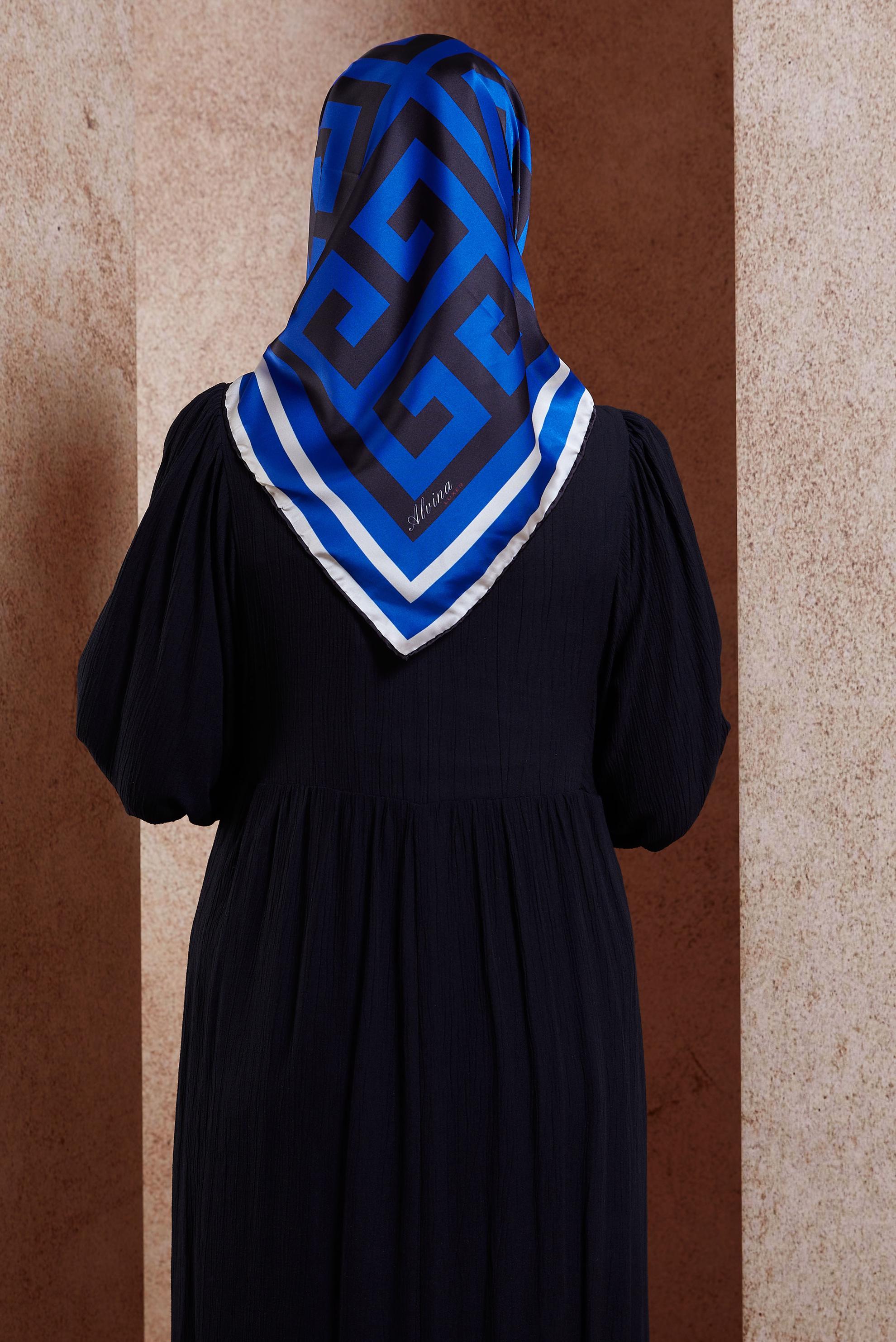 Tesettür giyim LACİVERT ALVİNA DESENLİ EŞARP 8432