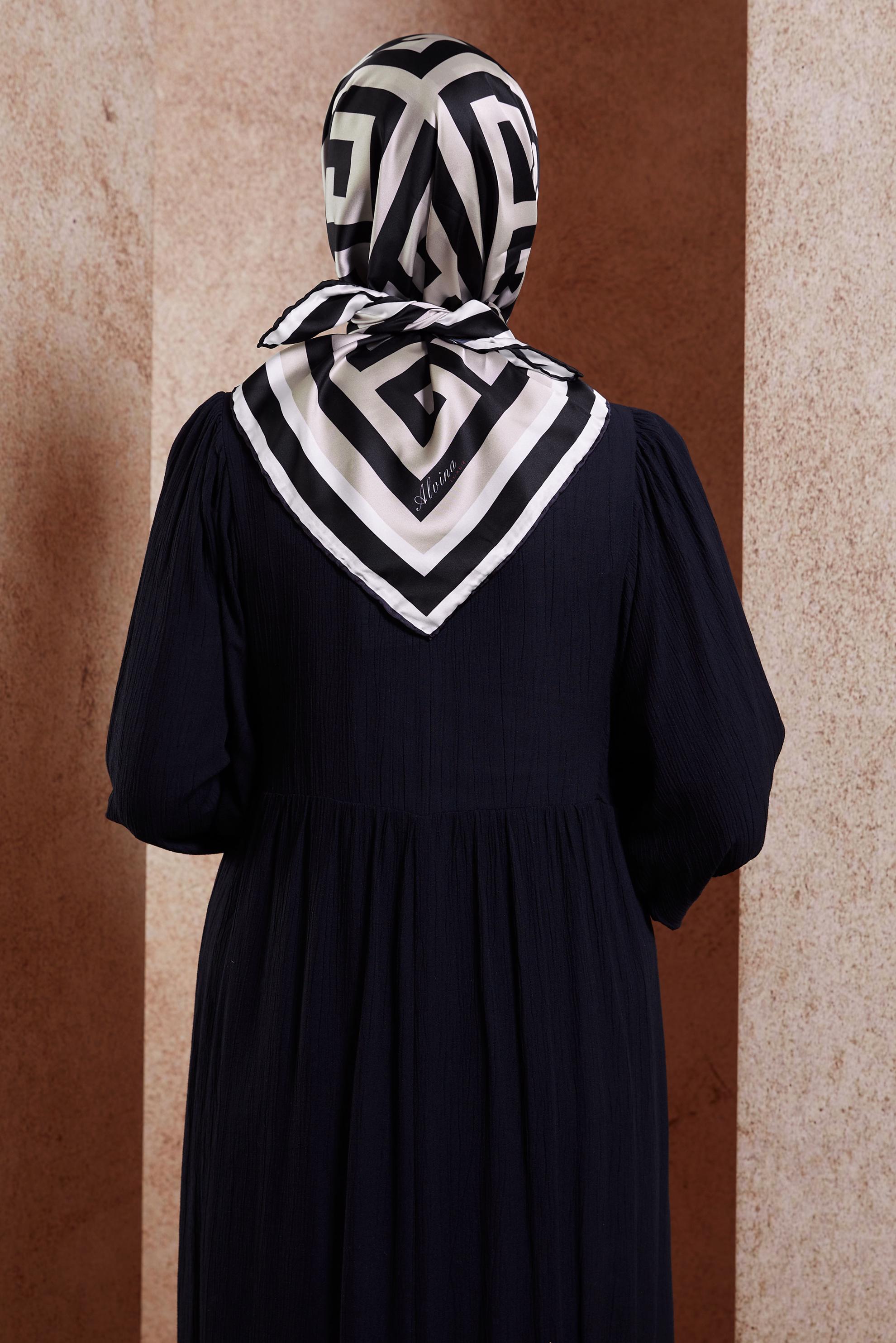 Tesettür giyim VİZON ALVİNA DESENLİ EŞARP 8432