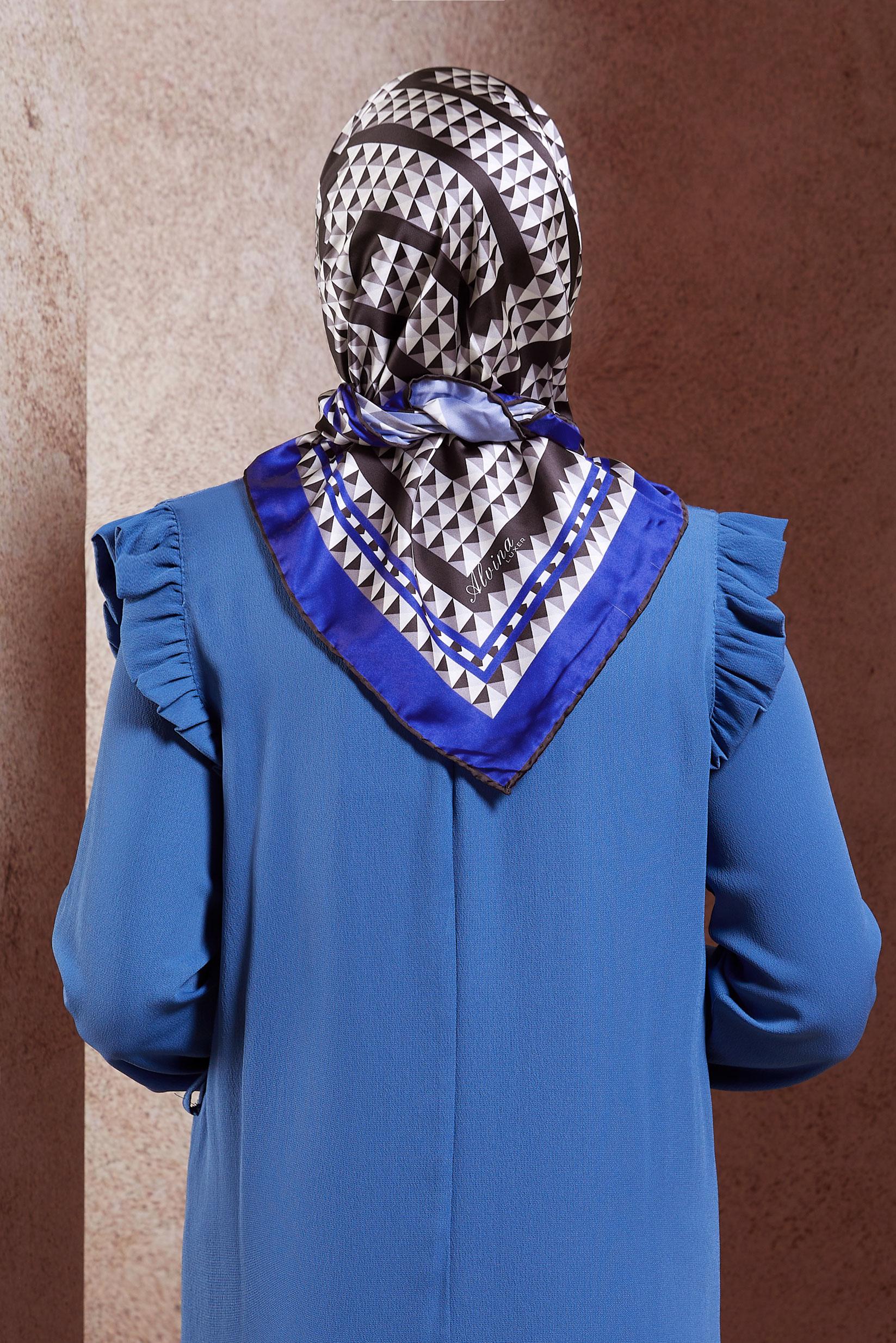 Tesettür giyim LACİVERT ALVİNA DESENLİ EŞARP 8433