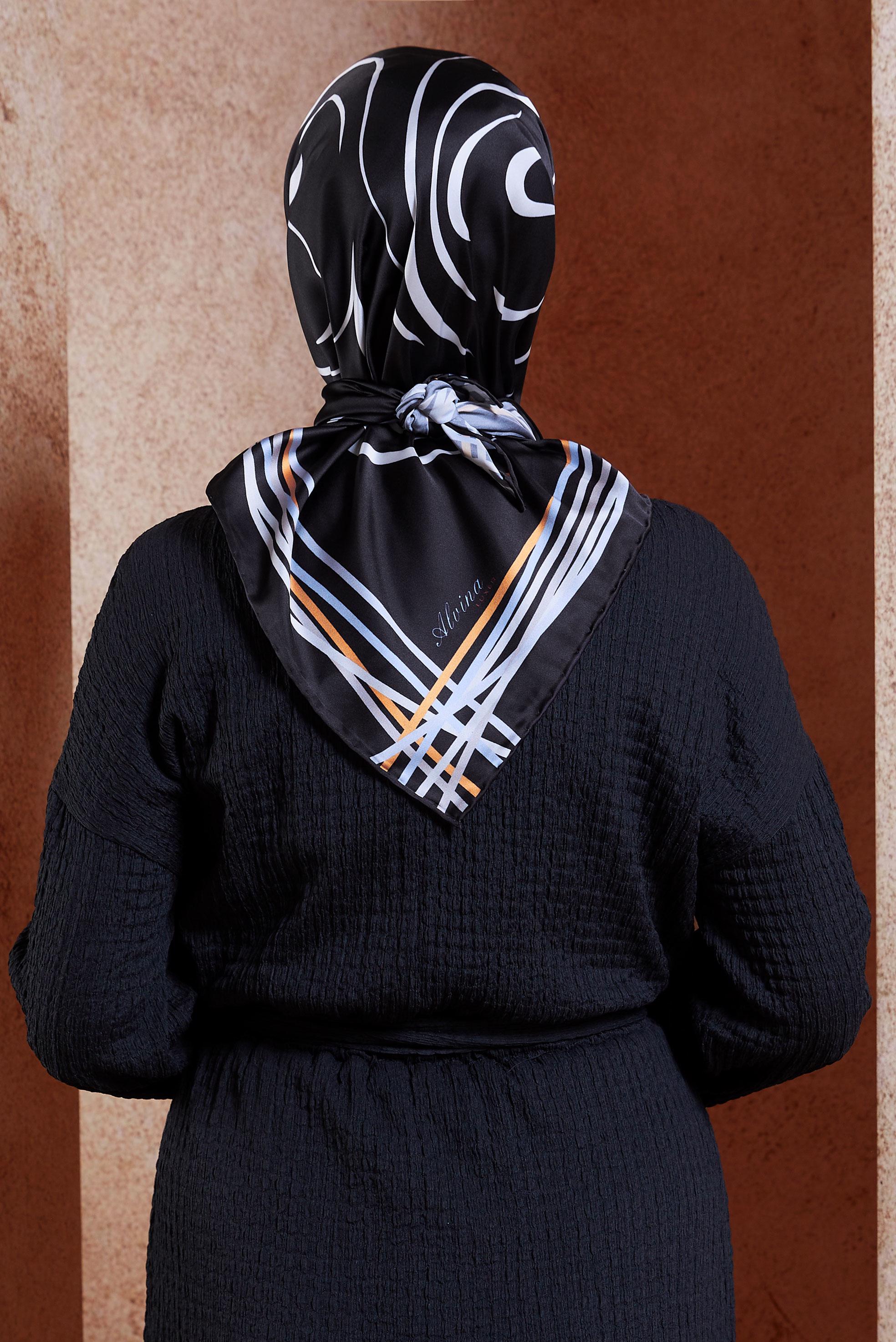 Tesettür giyim SİYAH ALVİNA DESENLİ EŞARP 8434