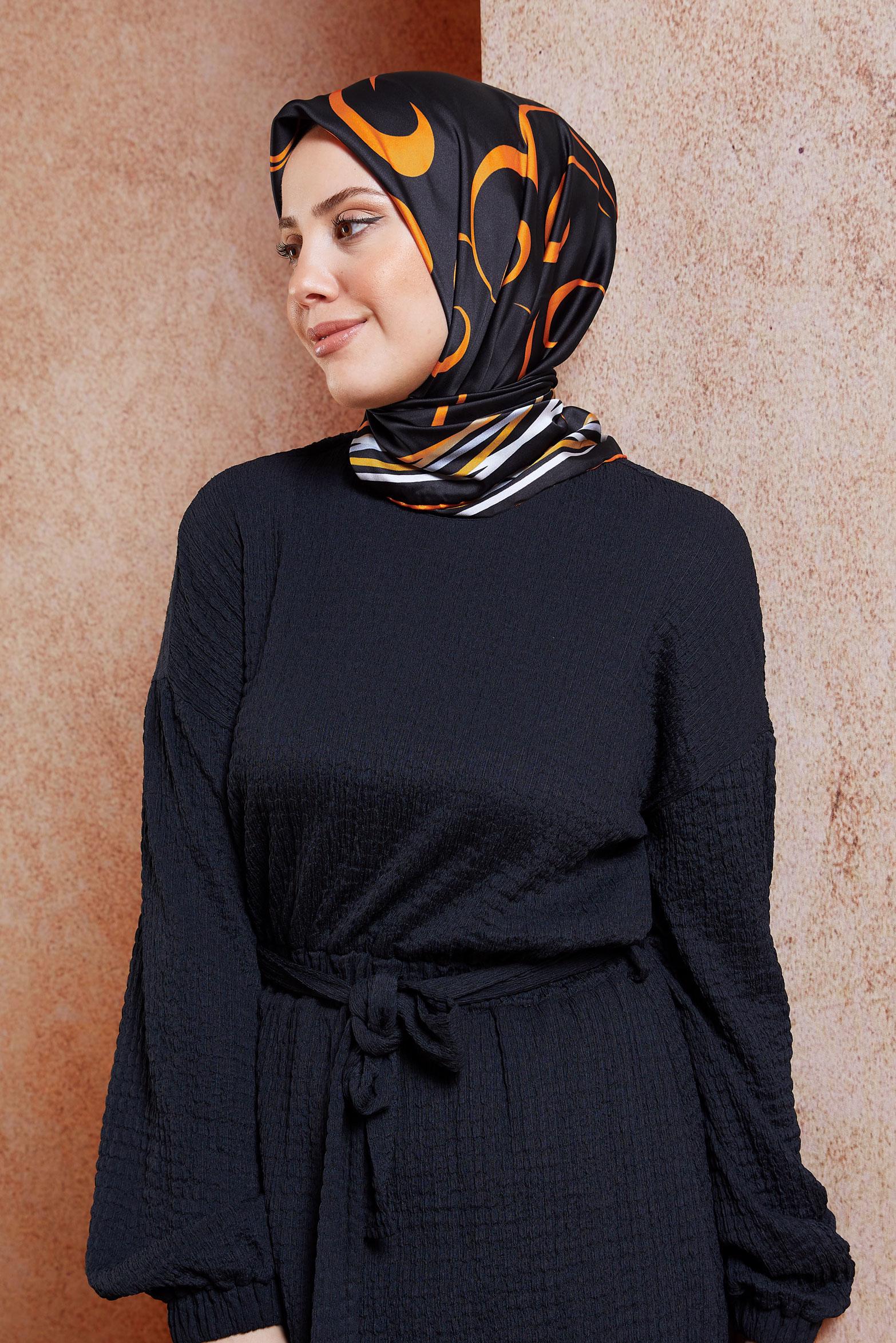 Tesettür giyim TURUNCU ALVİNA DESENLİ EŞARP 8434