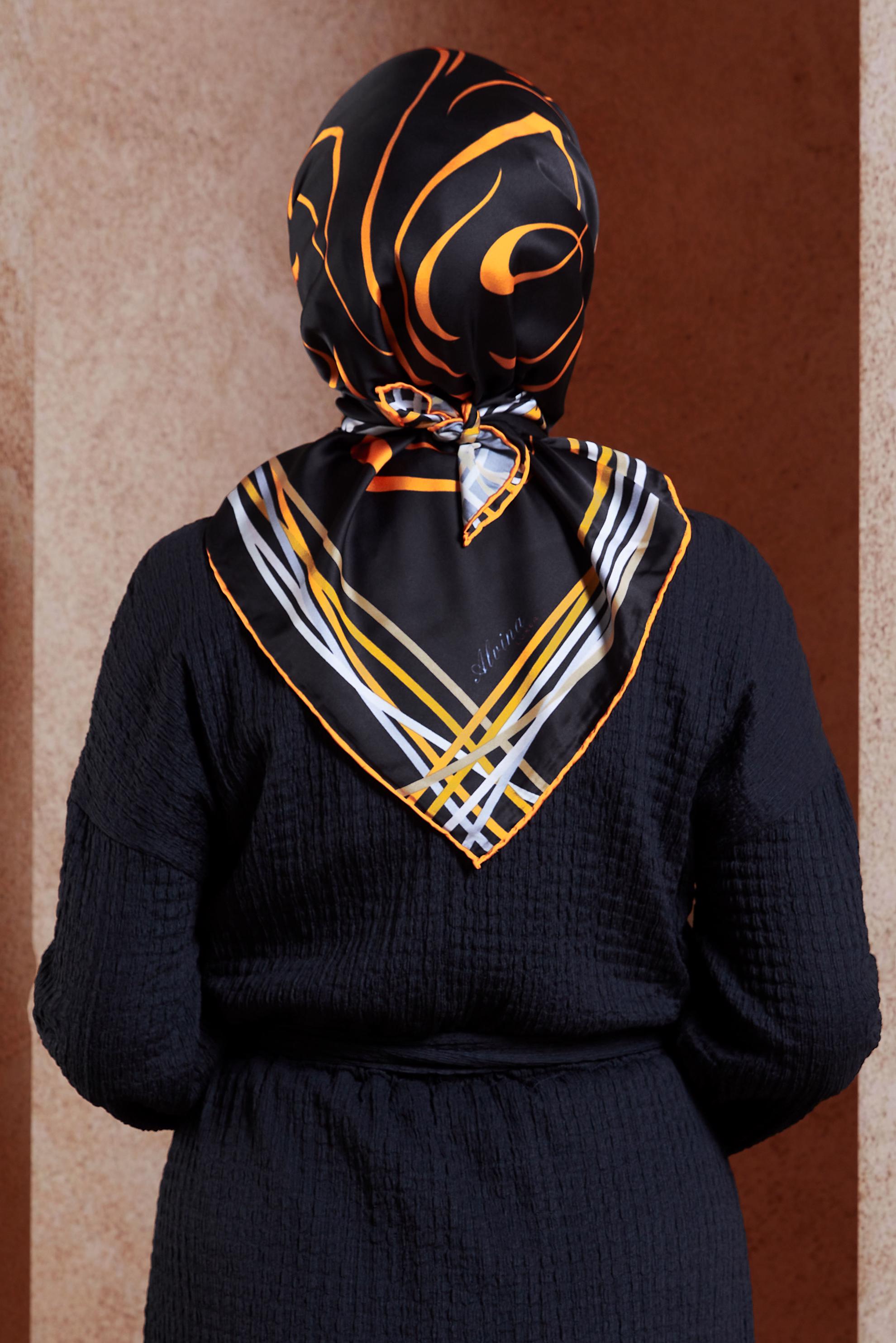 Tesettür giyim TURUNCU ALVİNA DESENLİ EŞARP 8434