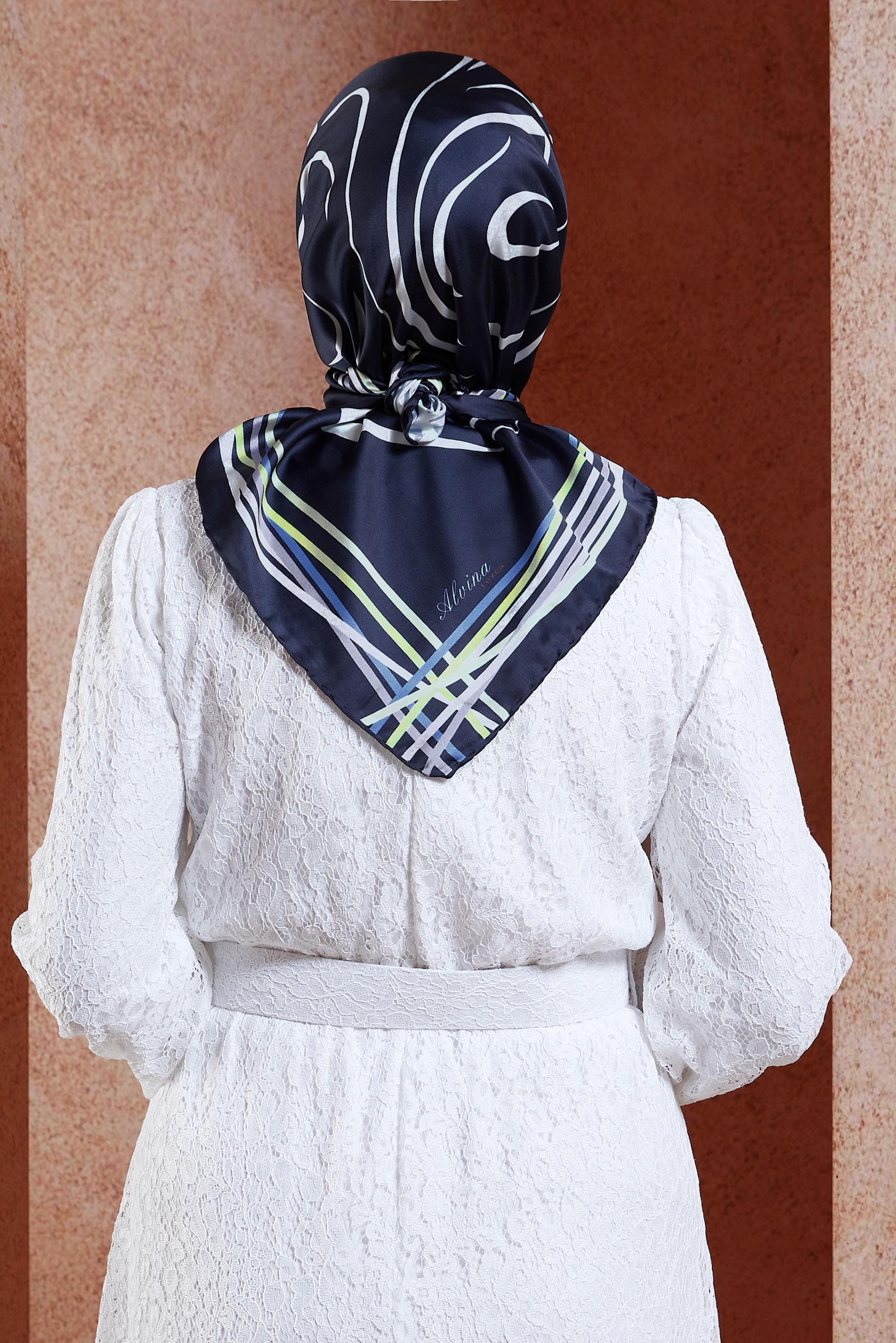 Tesettür giyim LACİVERT ALVİNA DESENLİ EŞARP 8434