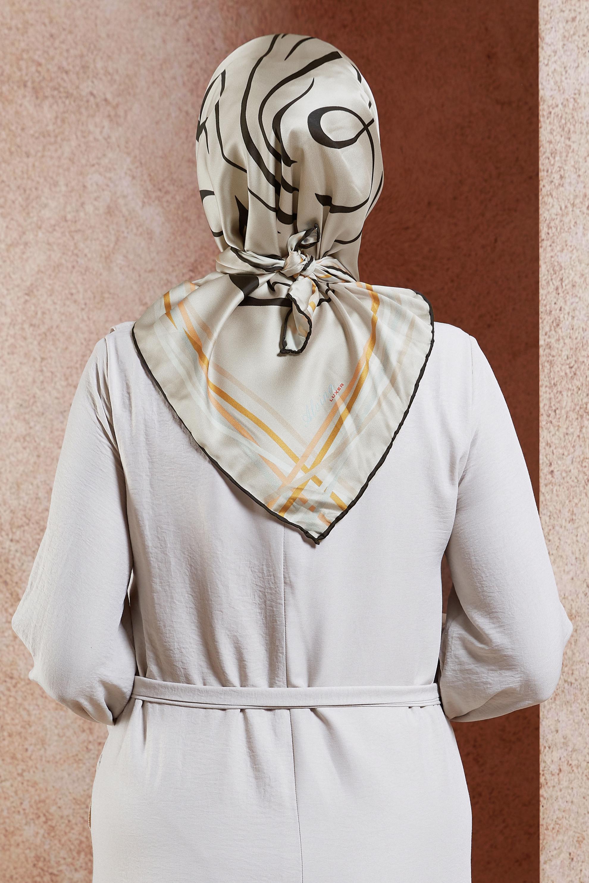 Tesettür giyim VİZON ALVİNA DESENLİ EŞARP 8434