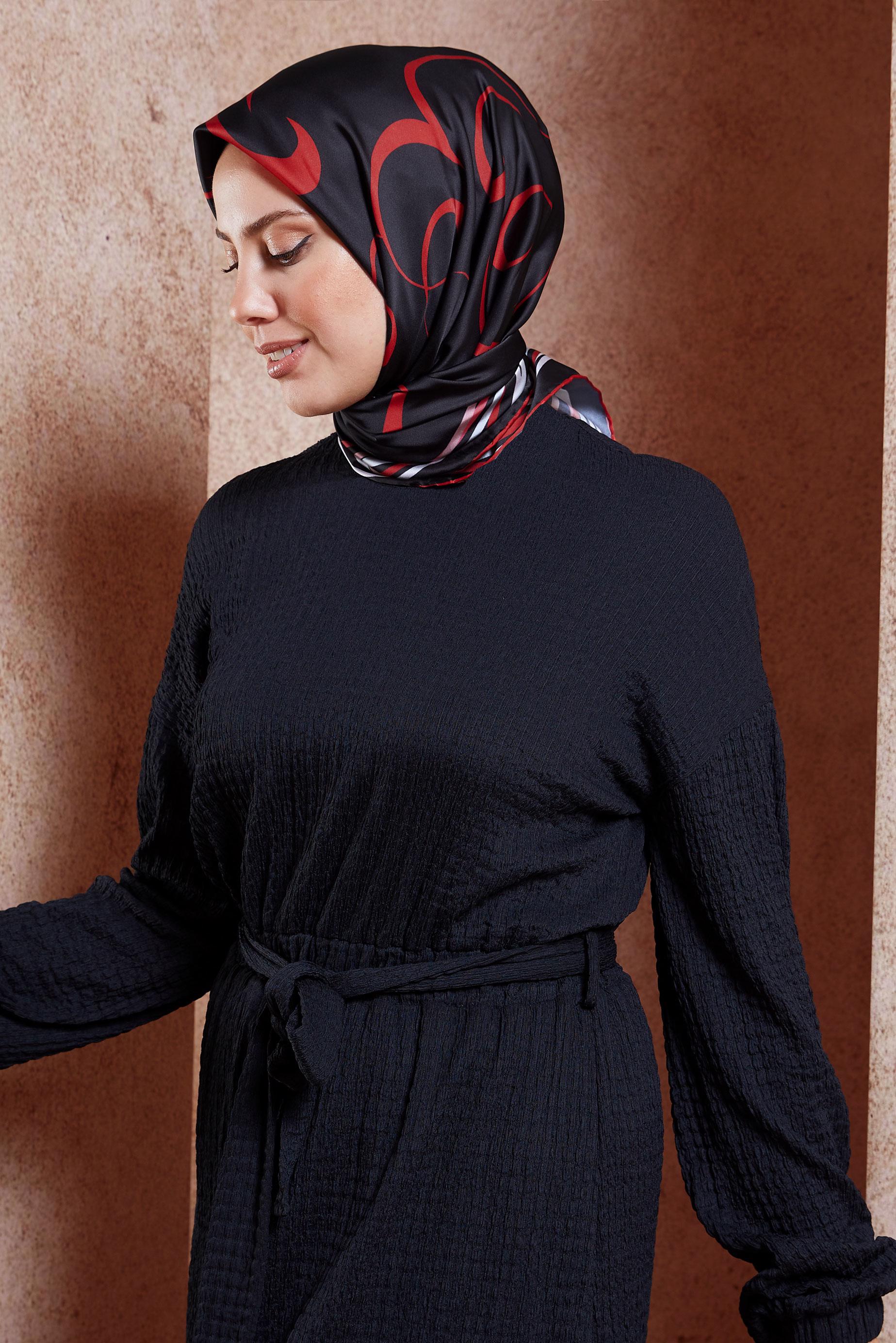 Tesettür giyim SİYAH ALVİNA DESENLİ EŞARP 8434