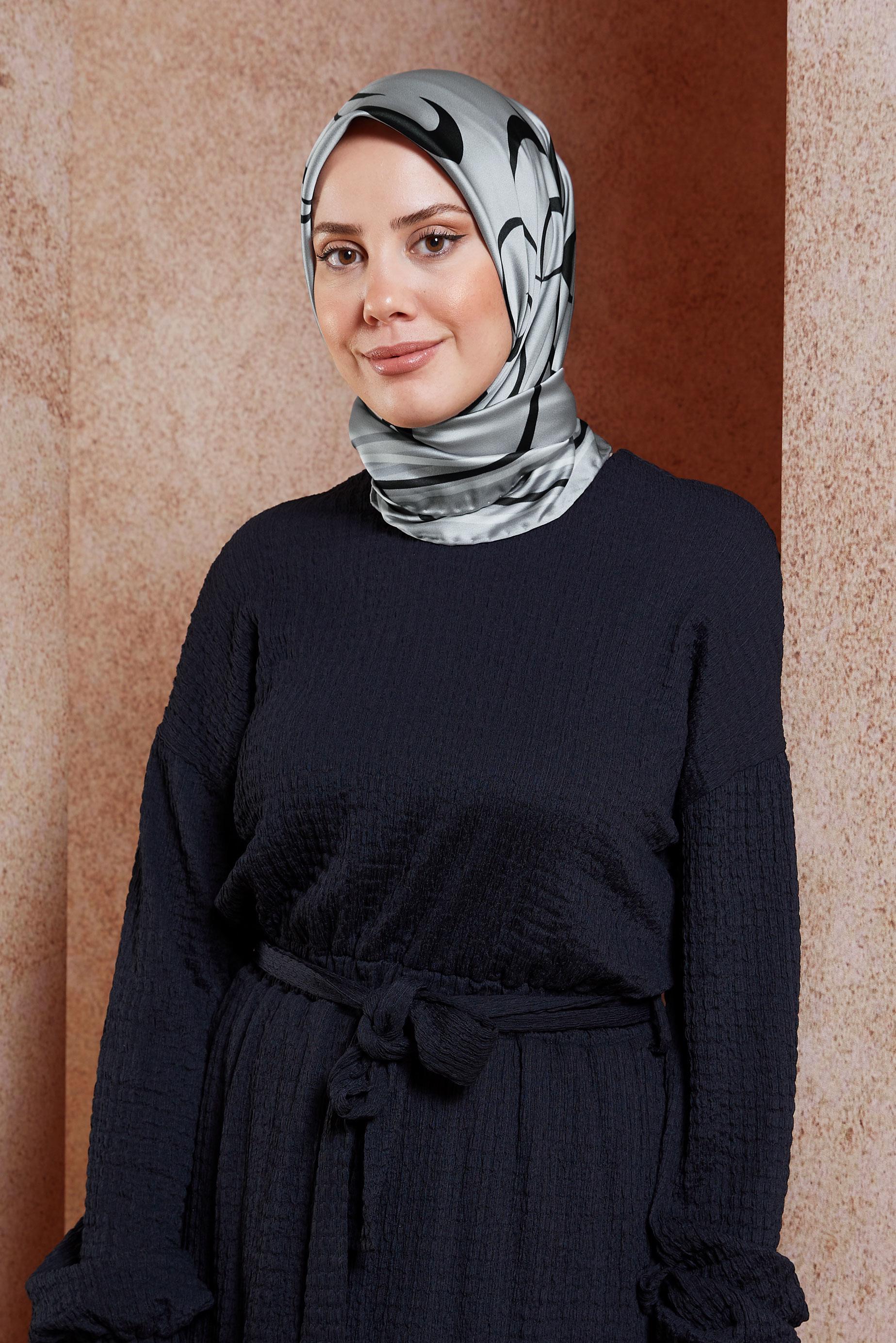 Tesettür giyim GRİ ALVİNA DESENLİ EŞARP 8434