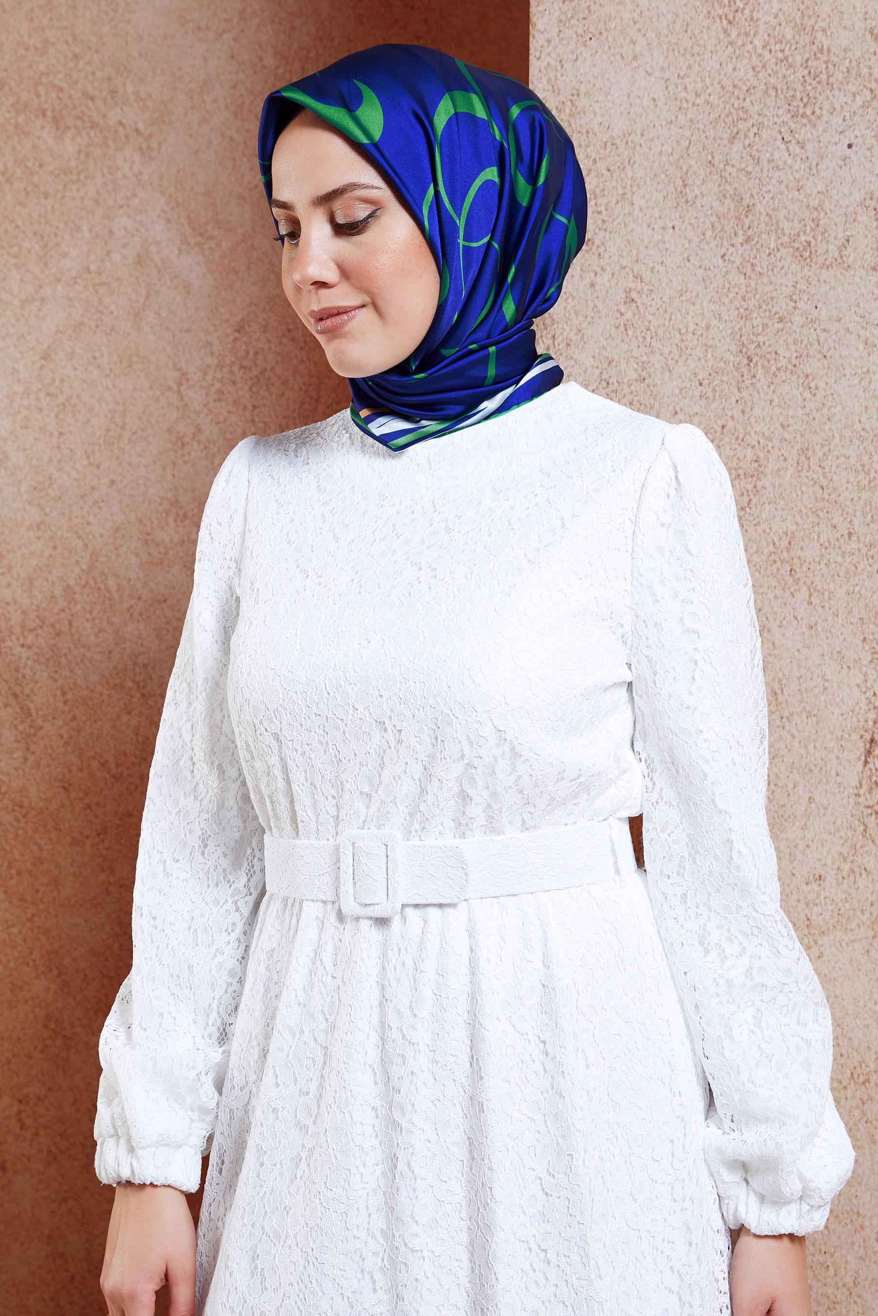 Tesettür giyim LACİVERT ALVİNA DESENLİ EŞARP 8434