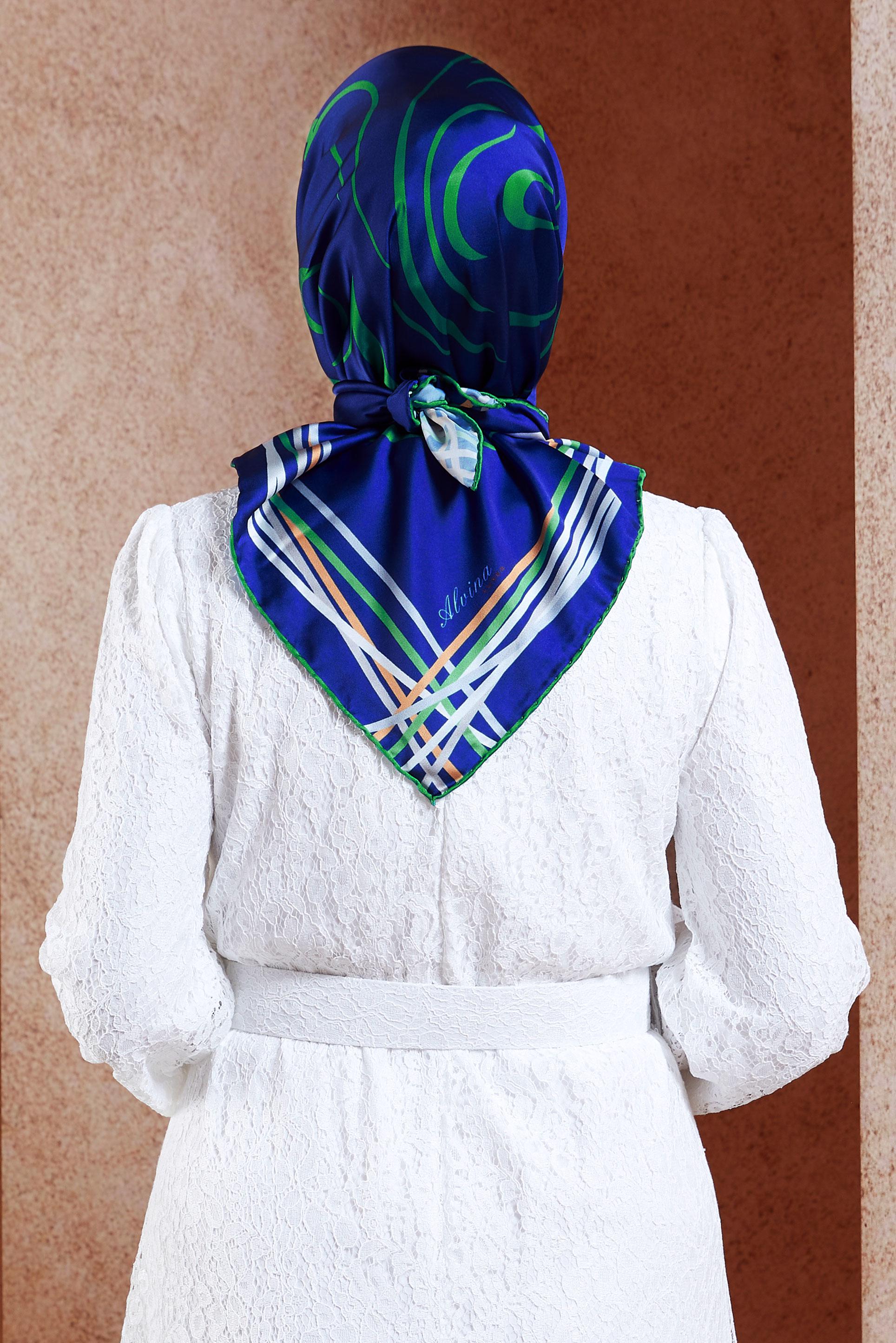 Tesettür giyim LACİVERT ALVİNA DESENLİ EŞARP 8434