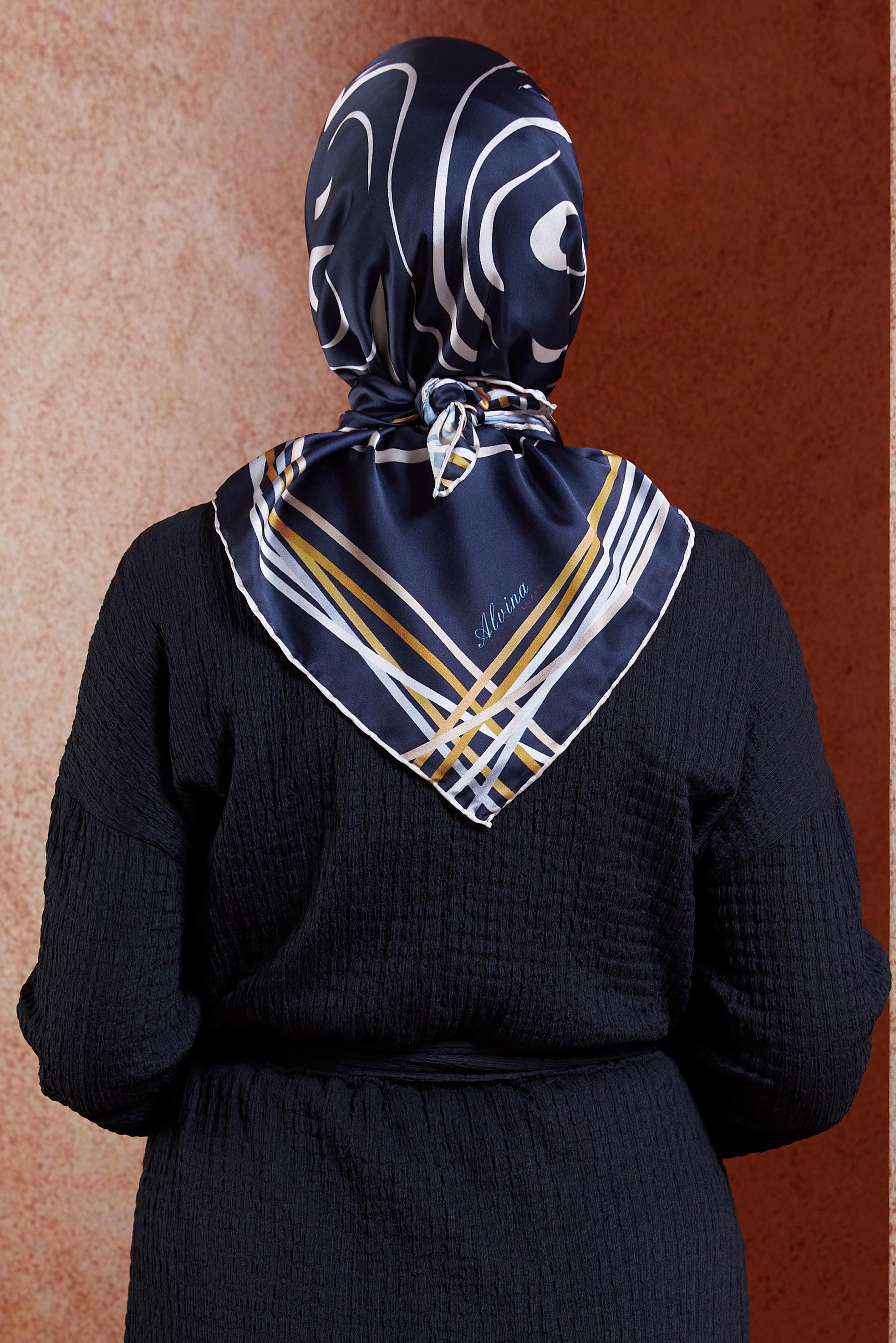 Tesettür giyim LACİVERT ALVİNA DESENLİ EŞARP 8434