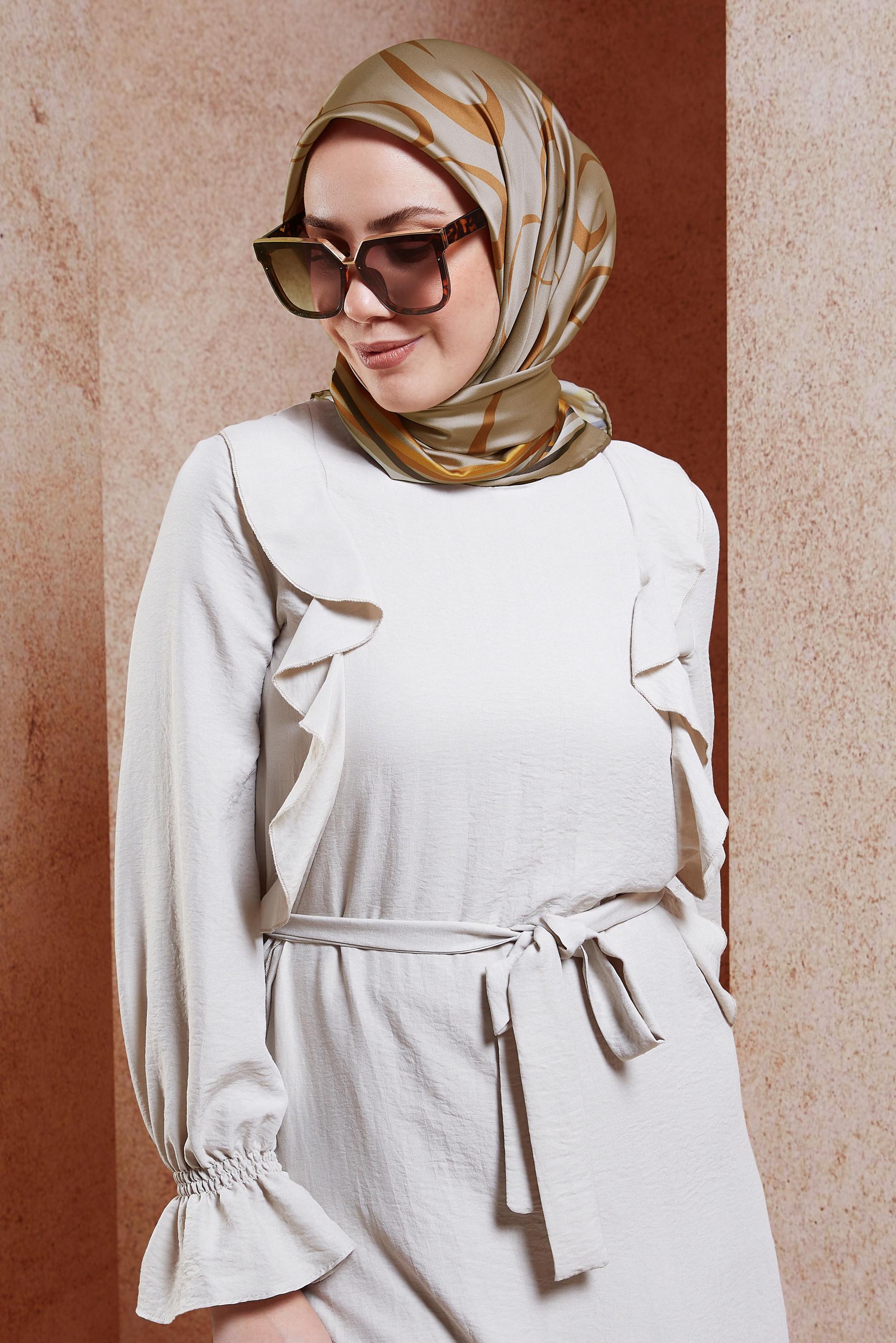 Tesettür giyim KAHVE ALVİNA DESENLİ EŞARP 8434