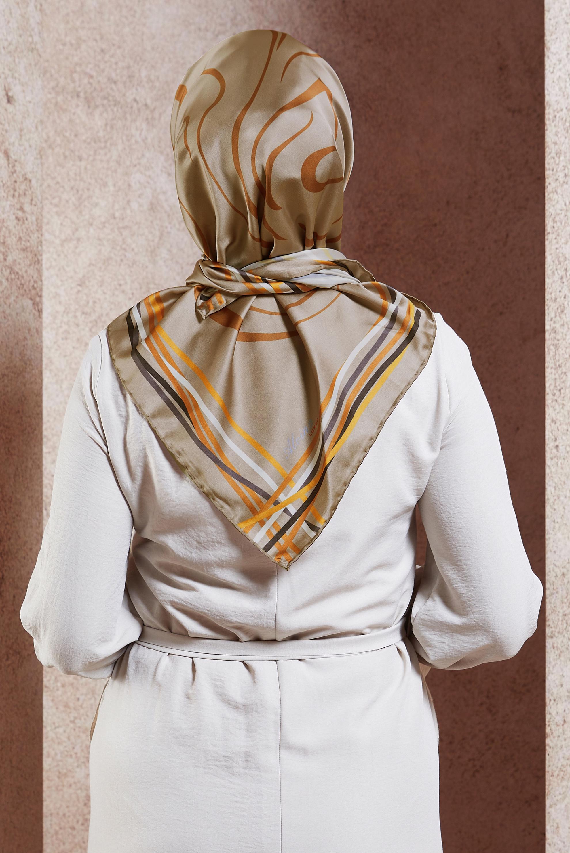 Tesettür giyim KAHVE ALVİNA DESENLİ EŞARP 8434