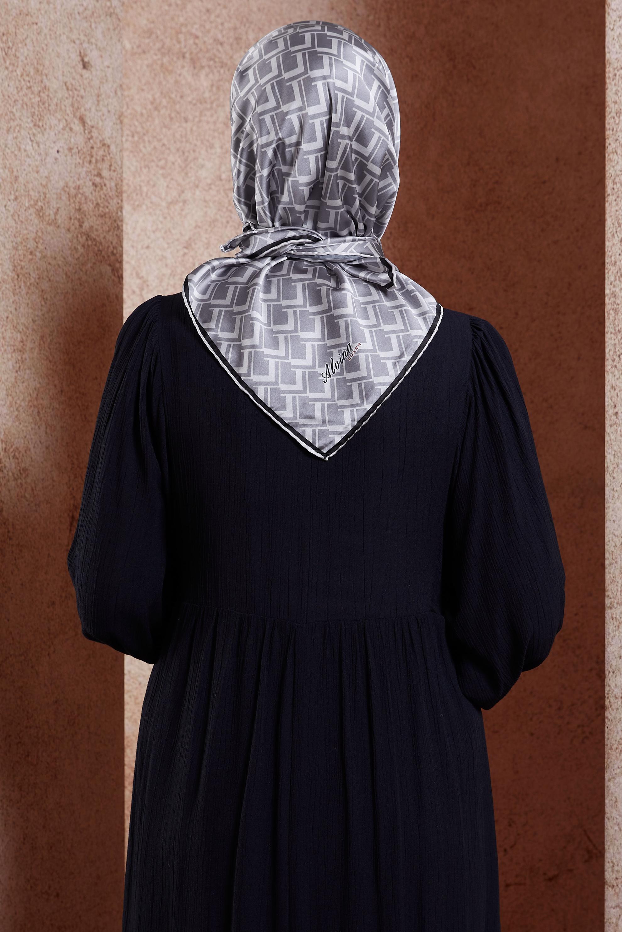 Tesettür giyim GRİ ALVİNA DESENLİ EŞARP 8435