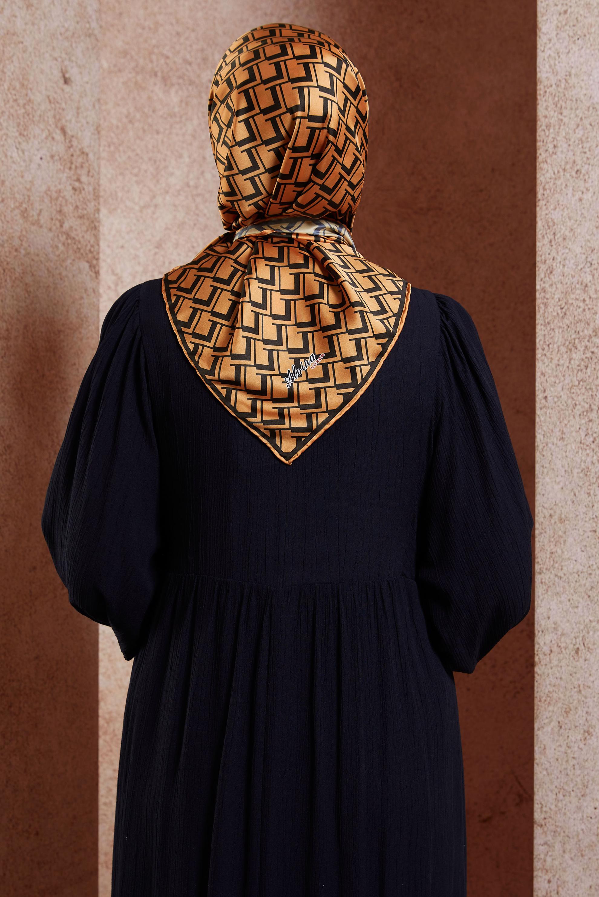 Tesettür giyim TURUNCU ALVİNA DESENLİ EŞARP 8435