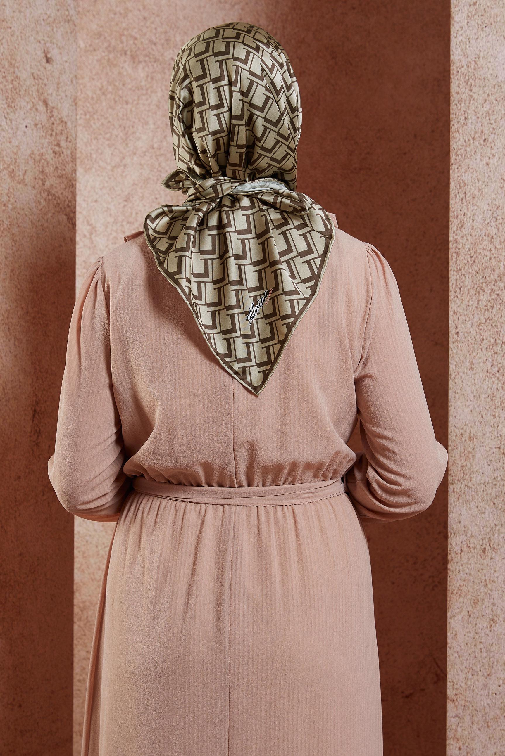 Tesettür giyim KAHVE ALVİNA DESENLİ EŞARP 8435