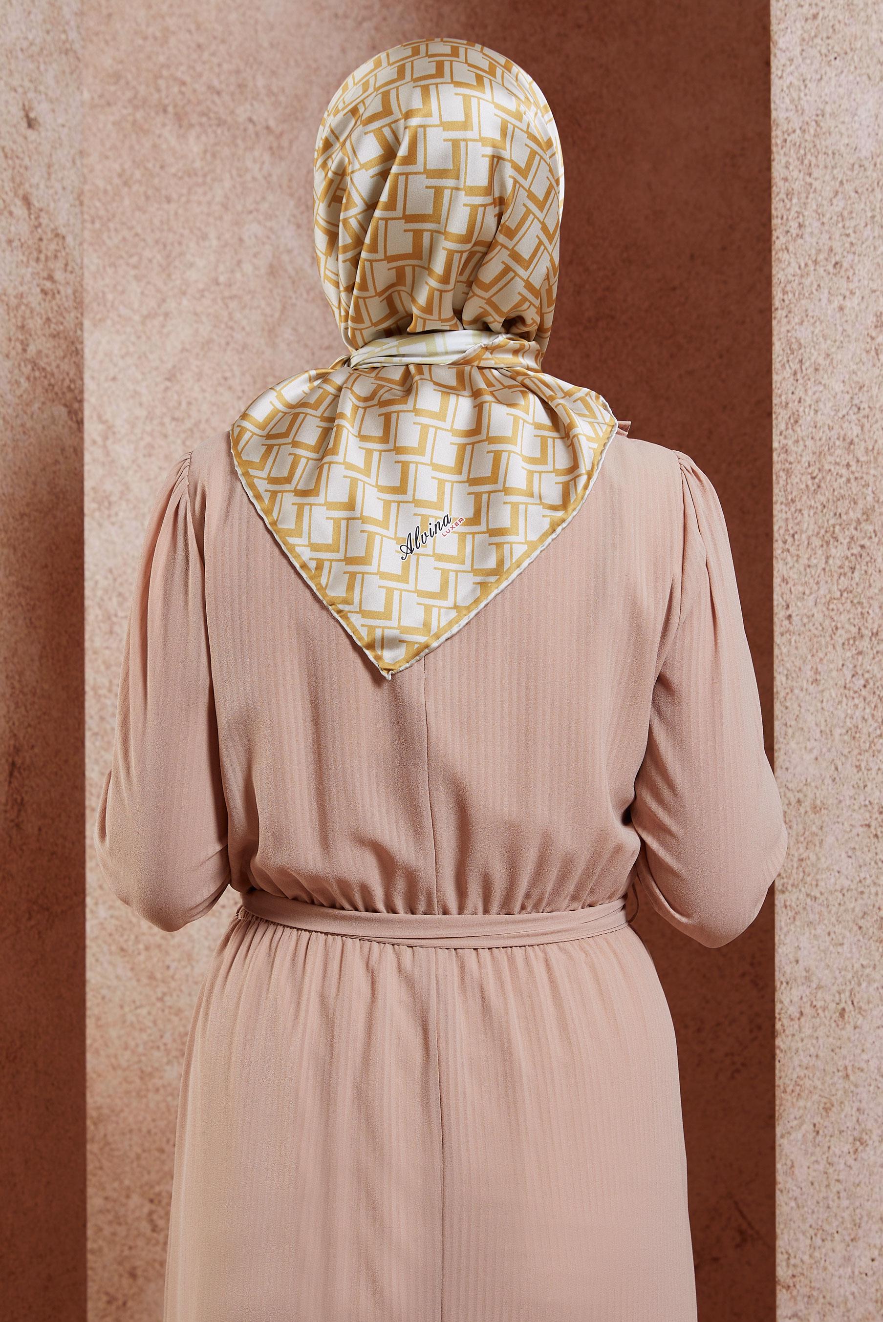 Tesettür giyim KAHVE ALVİNA DESENLİ EŞARP 8435