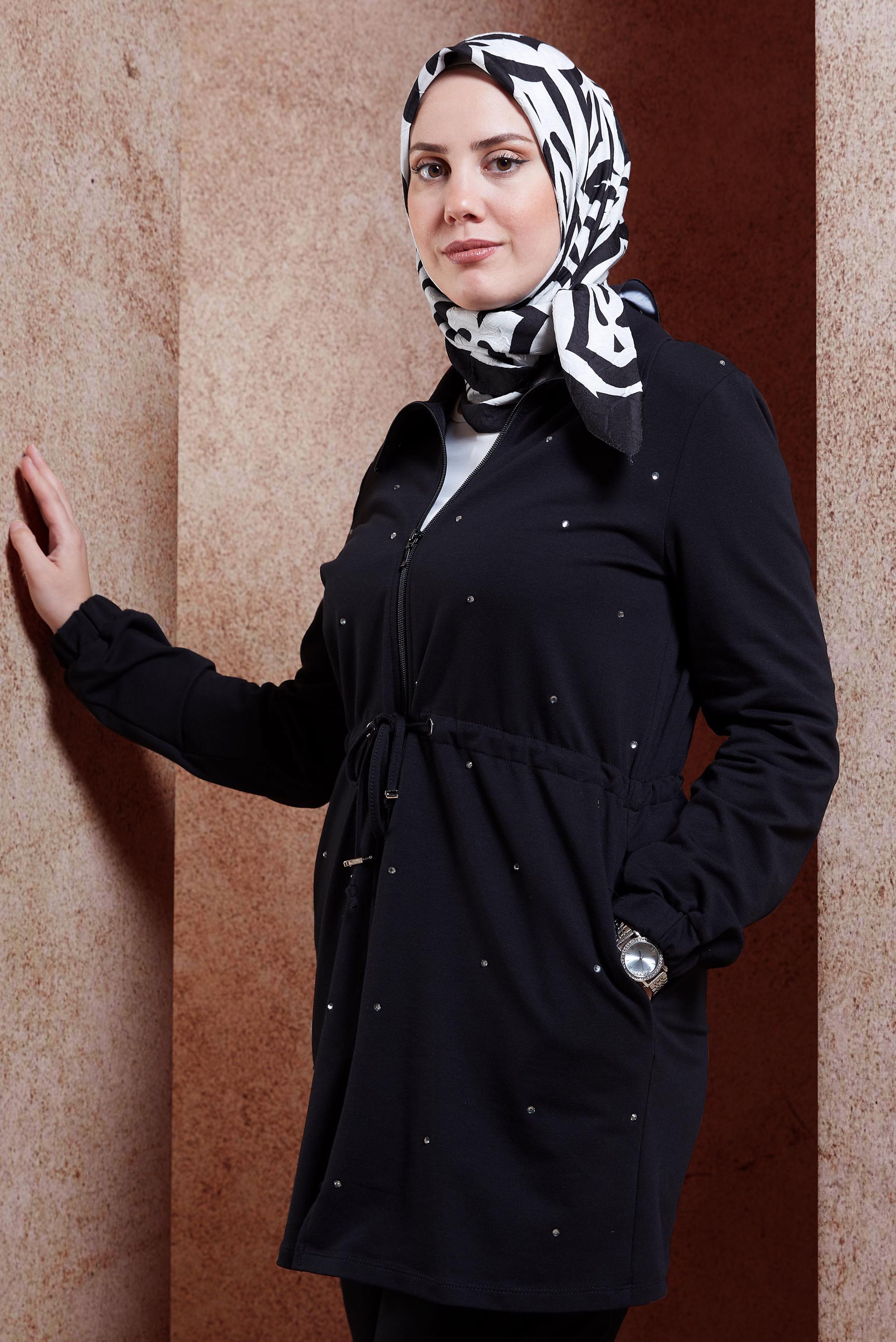 Tesettür giyim SİYAH ALVİNA DESENLİ EŞARP 8439