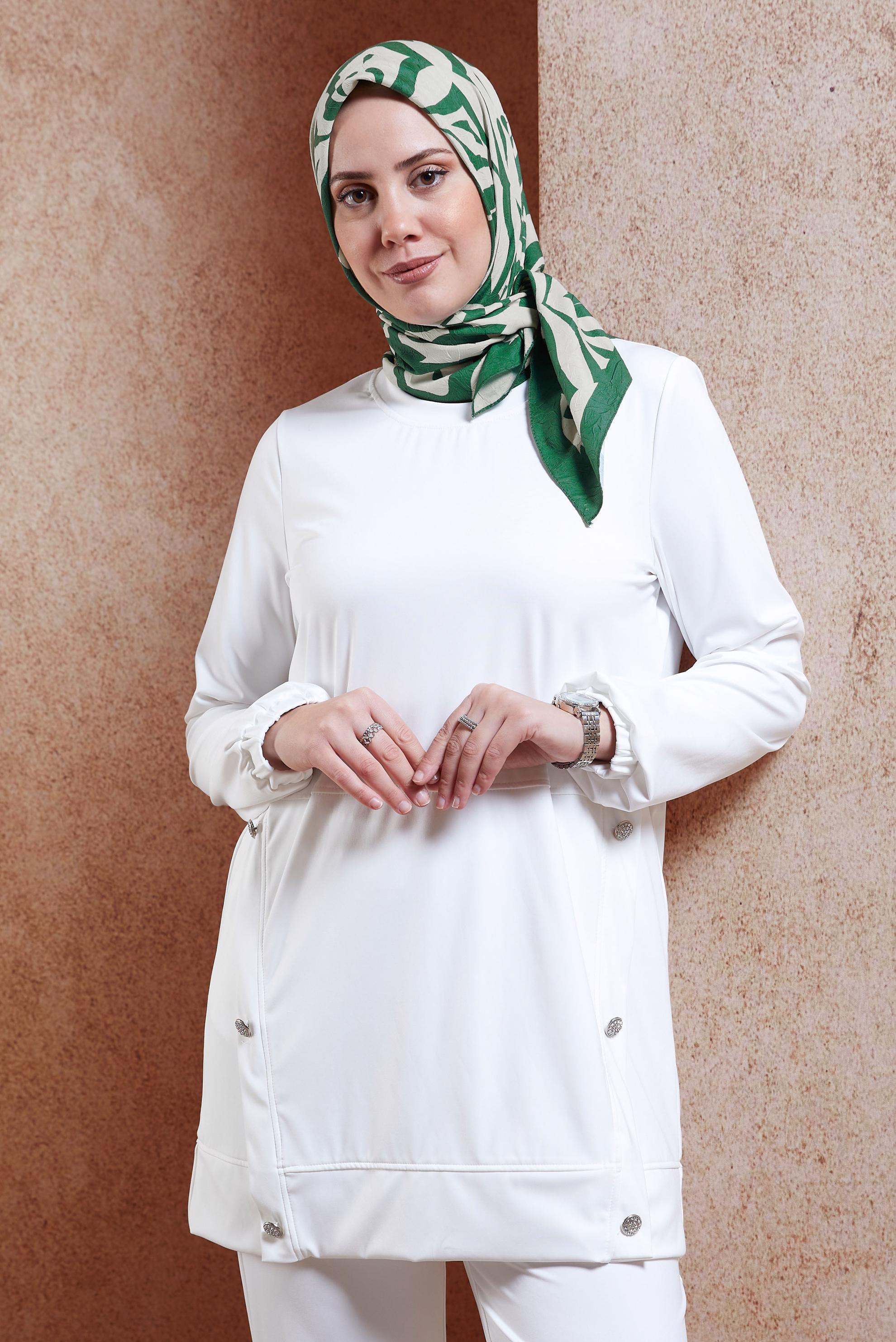 Tesettür giyim YEŞİL ALVİNA DESENLİ EŞARP 8439